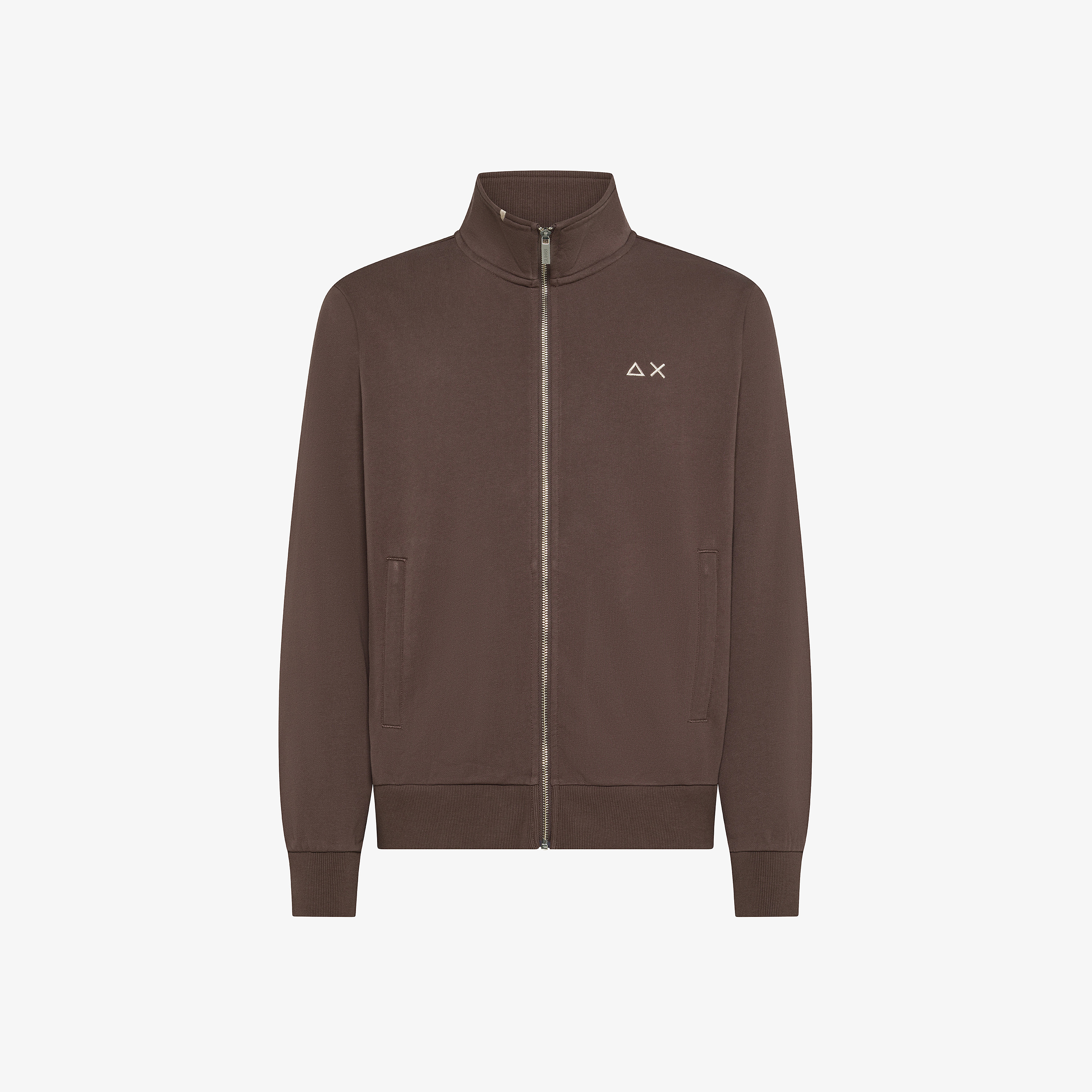 Felpa in cotone con zip marrone