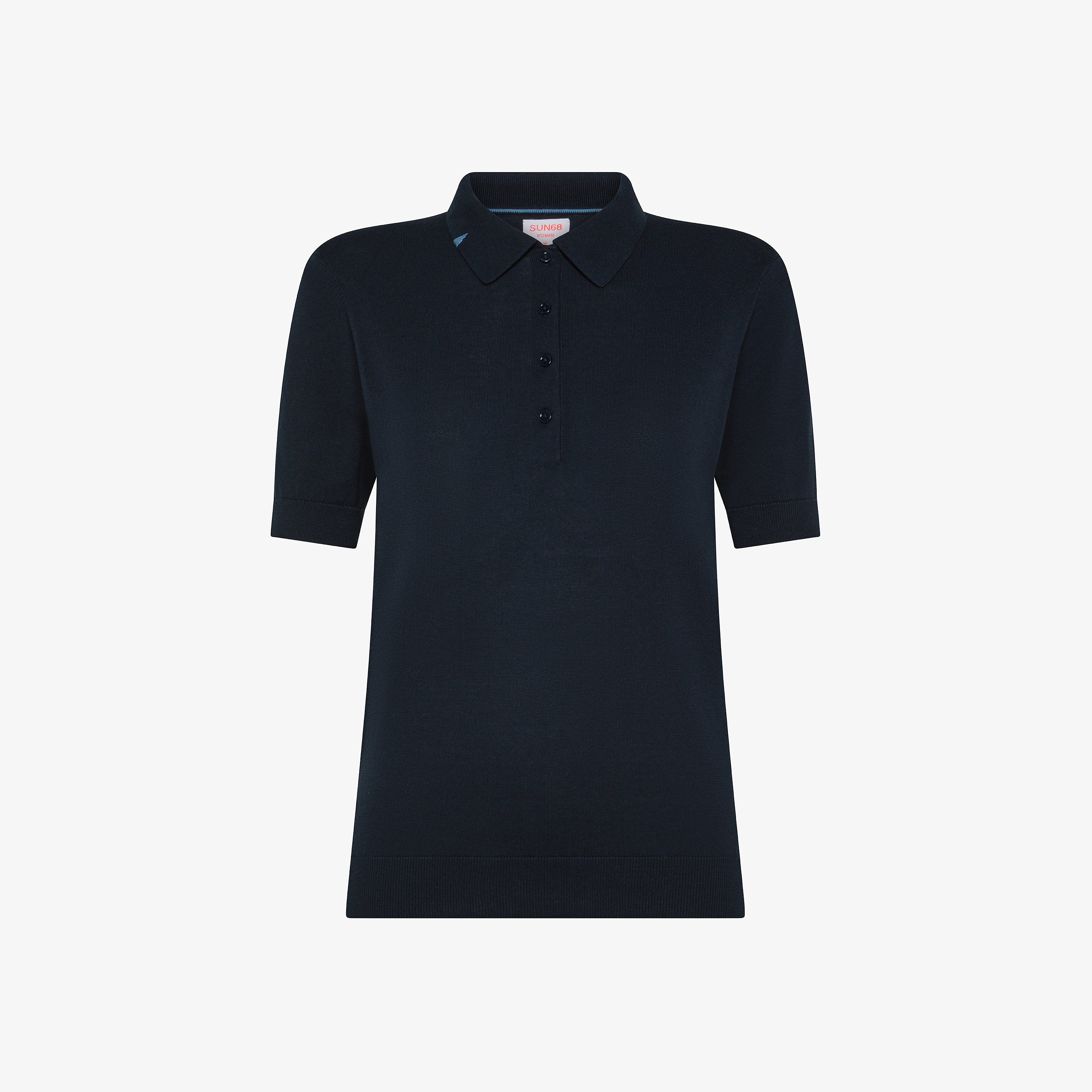 Navy blue knitted cotton polo shirt