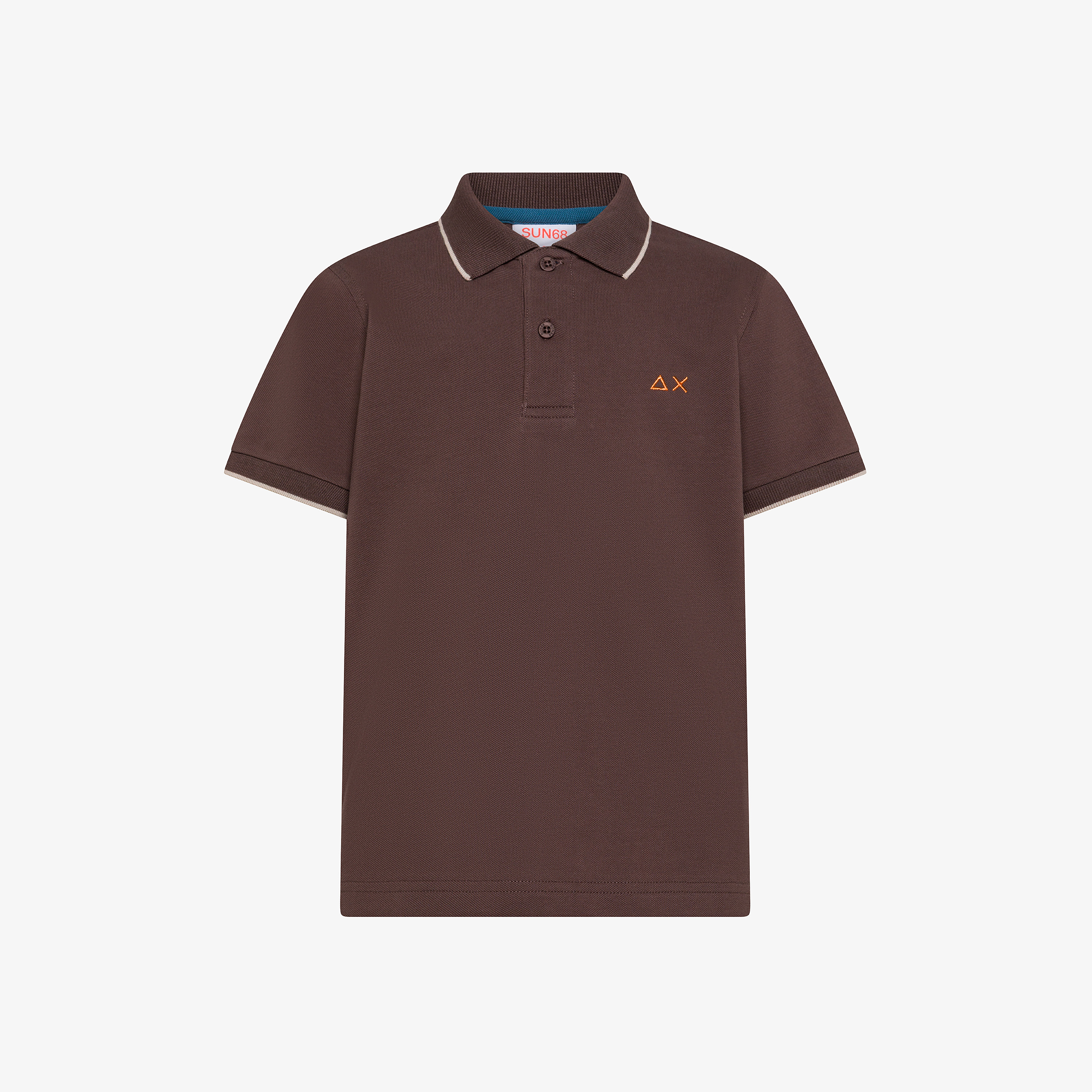 Brown cotton polo with contrast details