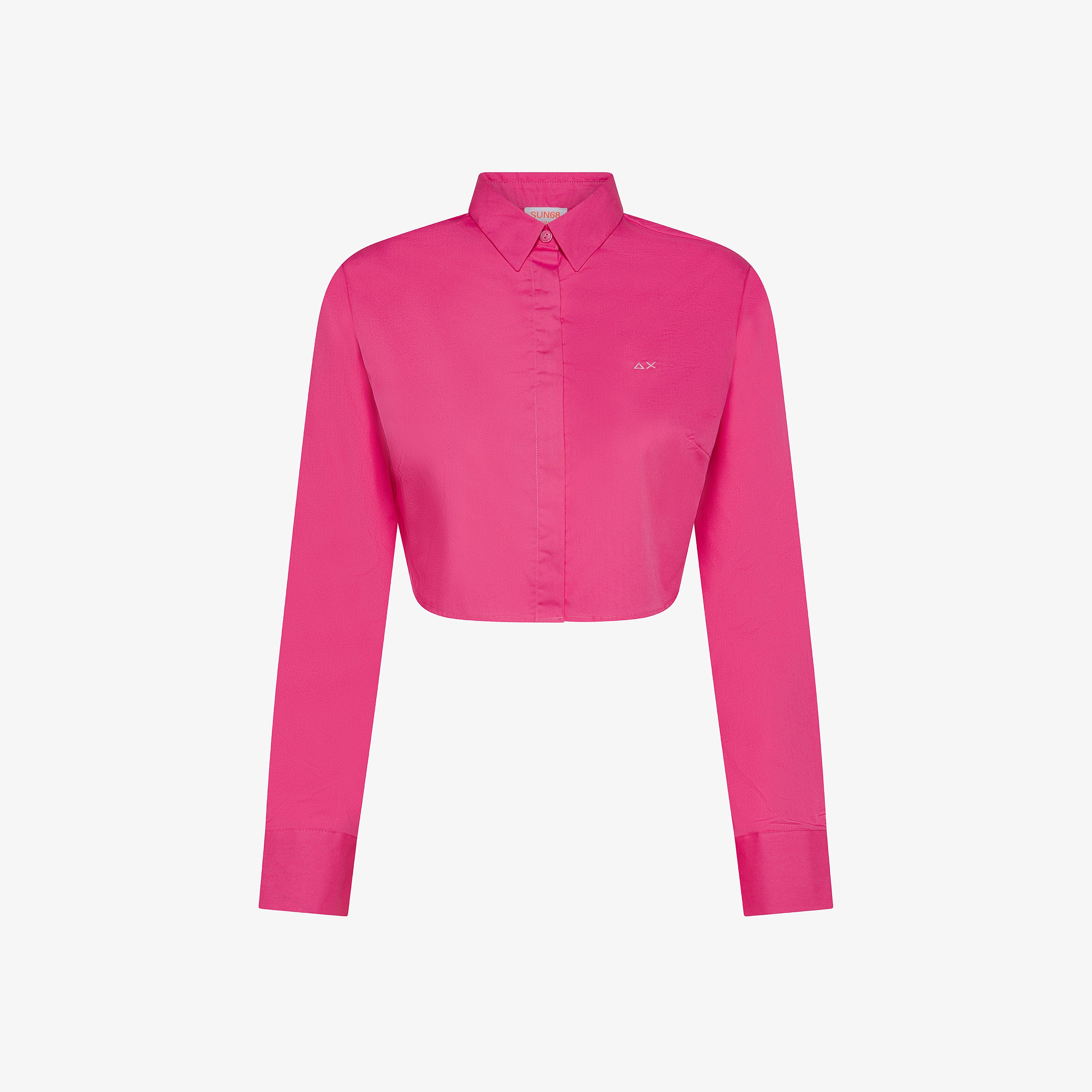 Fuchsia cropped cotton shirt with embroidered logo