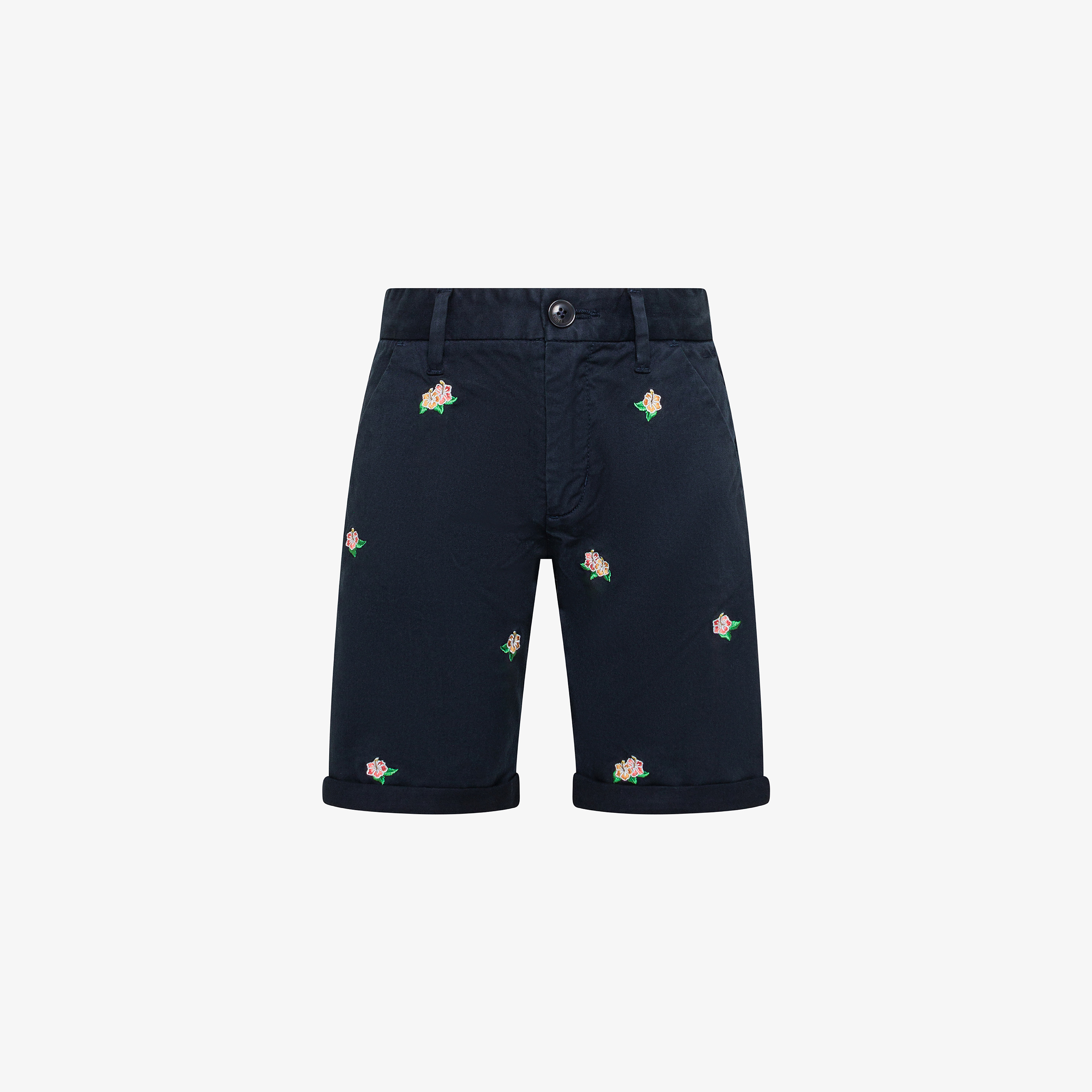 Navy blue chino shorts with embroidery