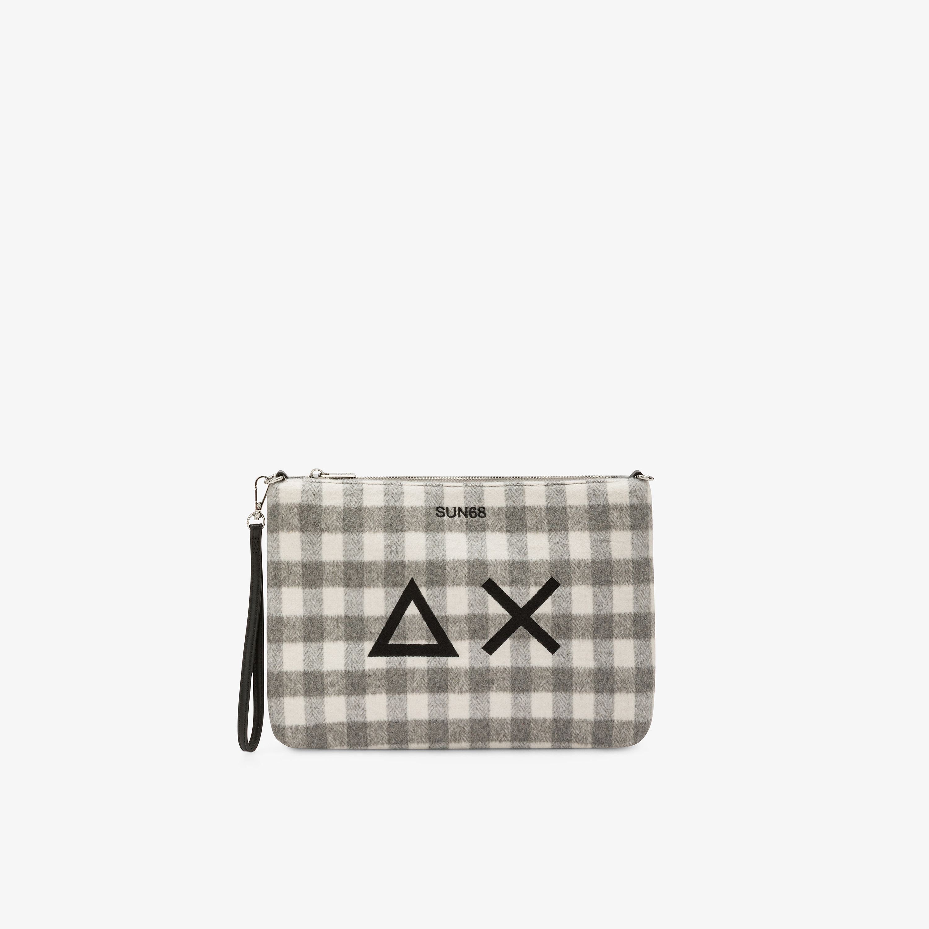 Medium grey checked wool pouch