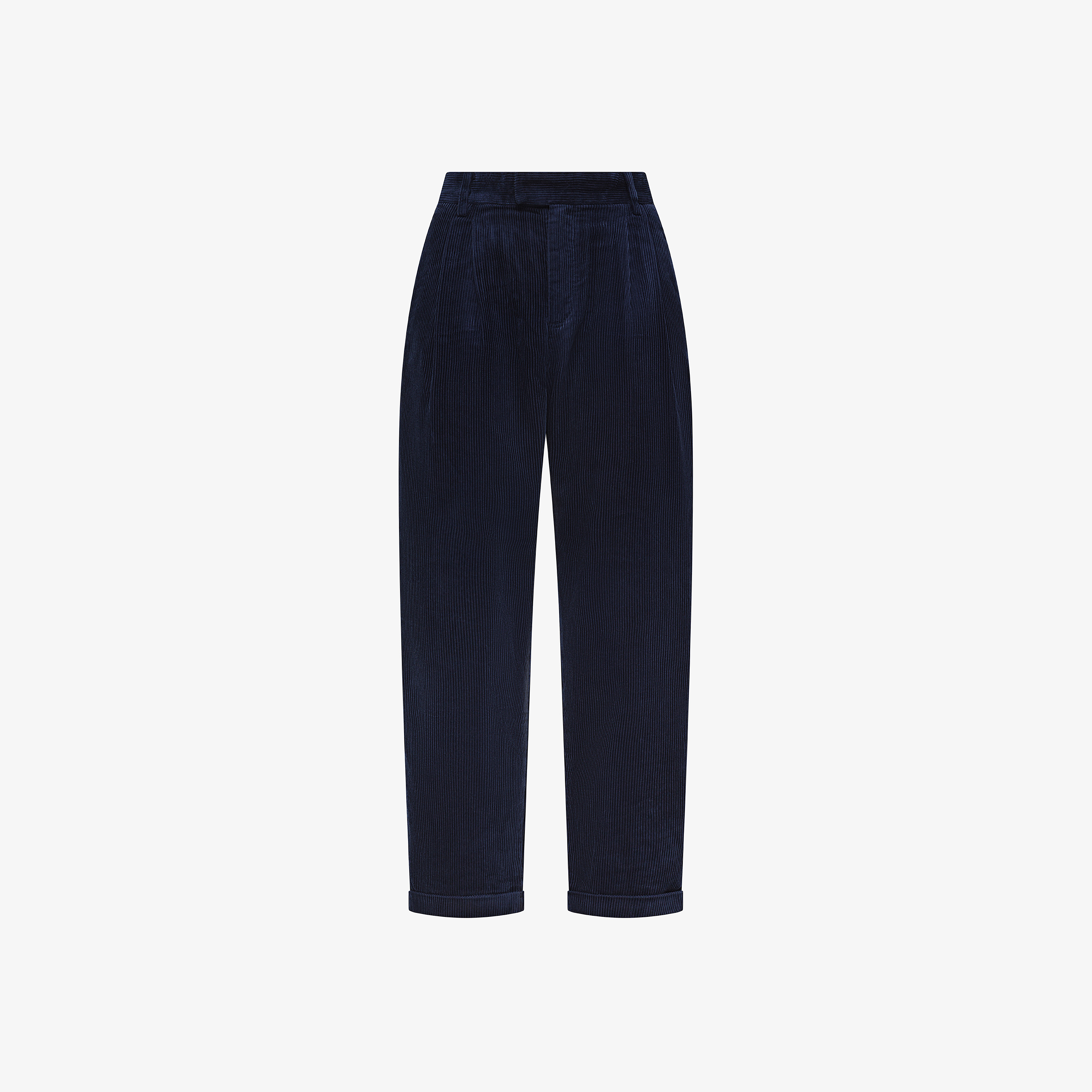 Navy blue corduroy trousers with pleats