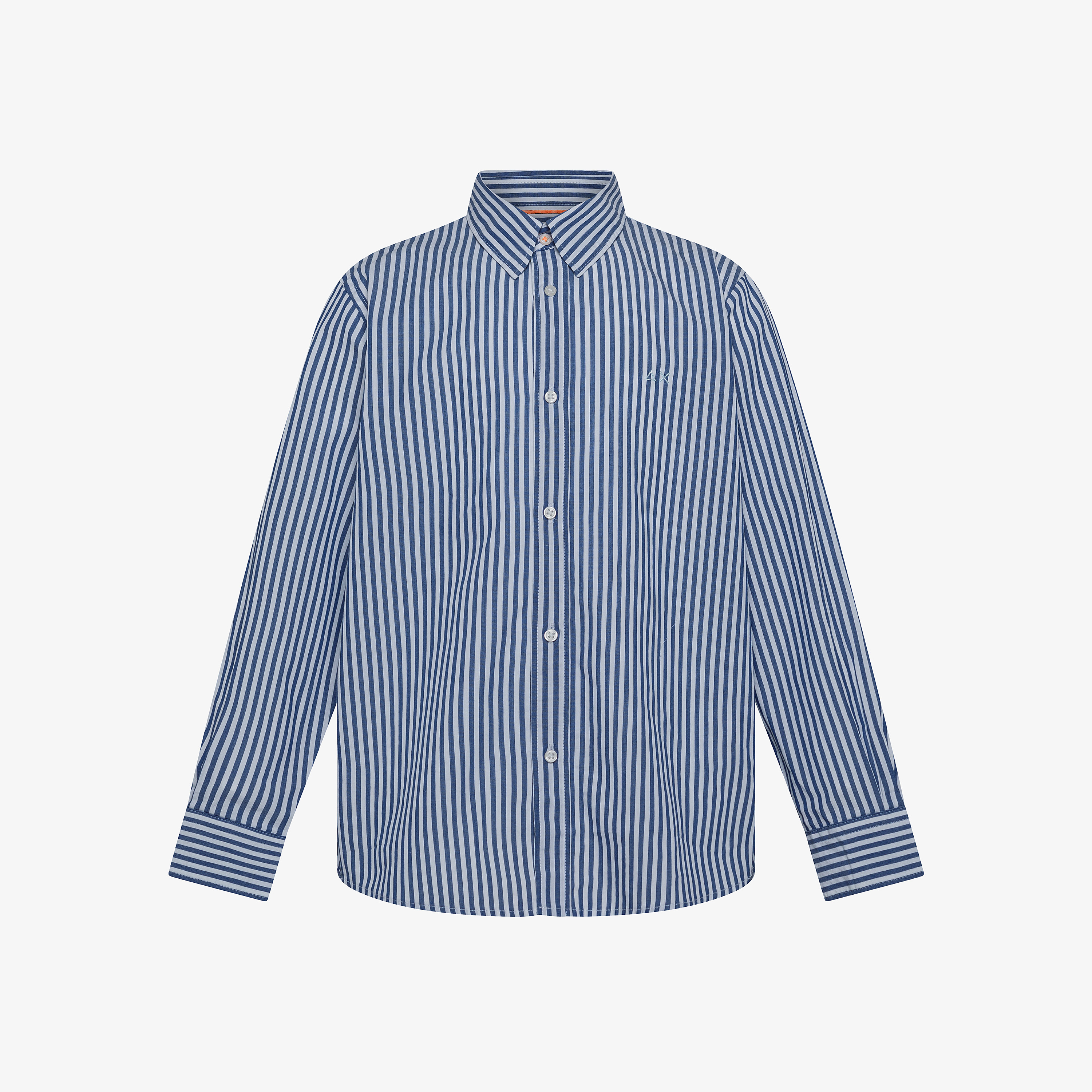 White and navy blue striped cotton shirt