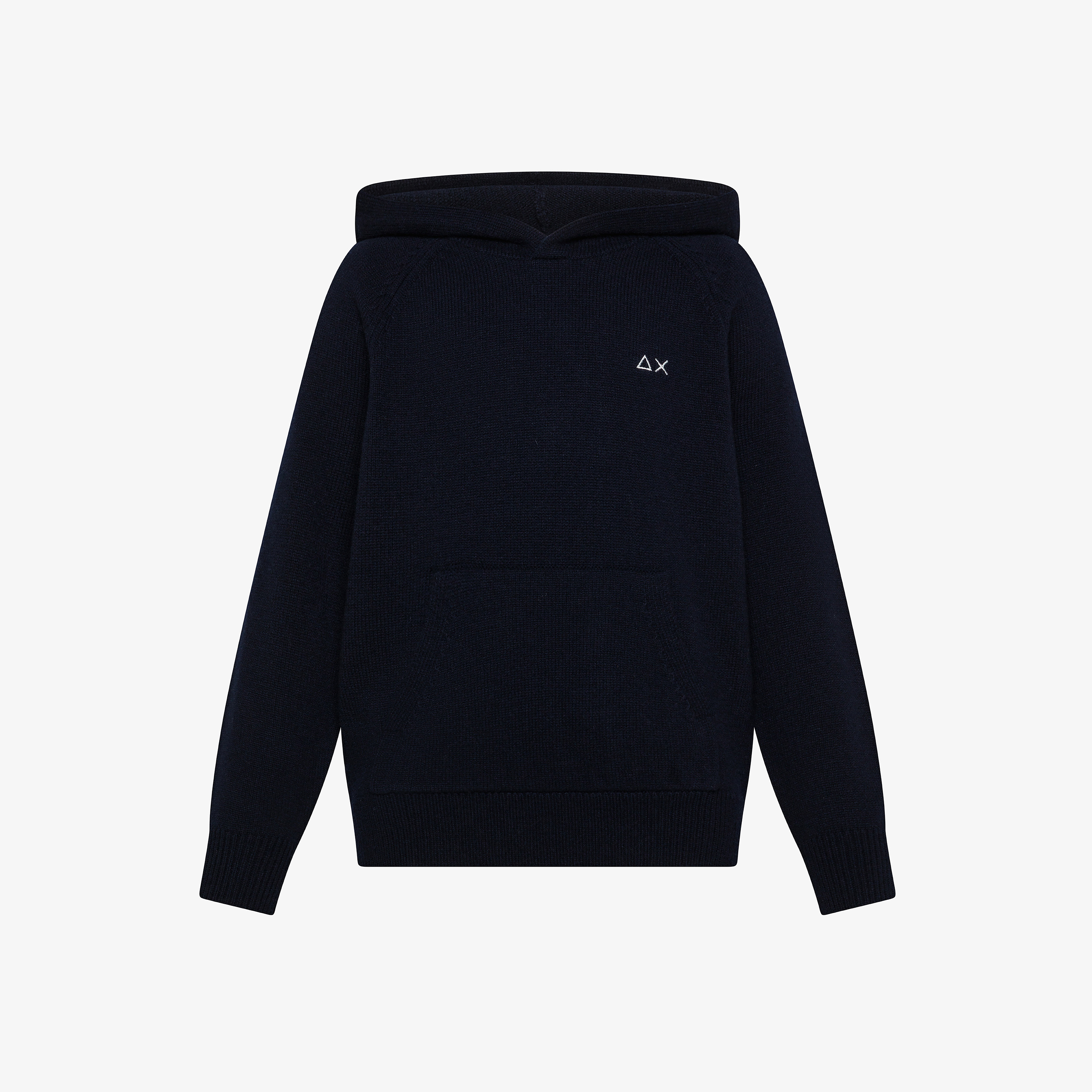 Navy blue wool and cashmere hooded jumper