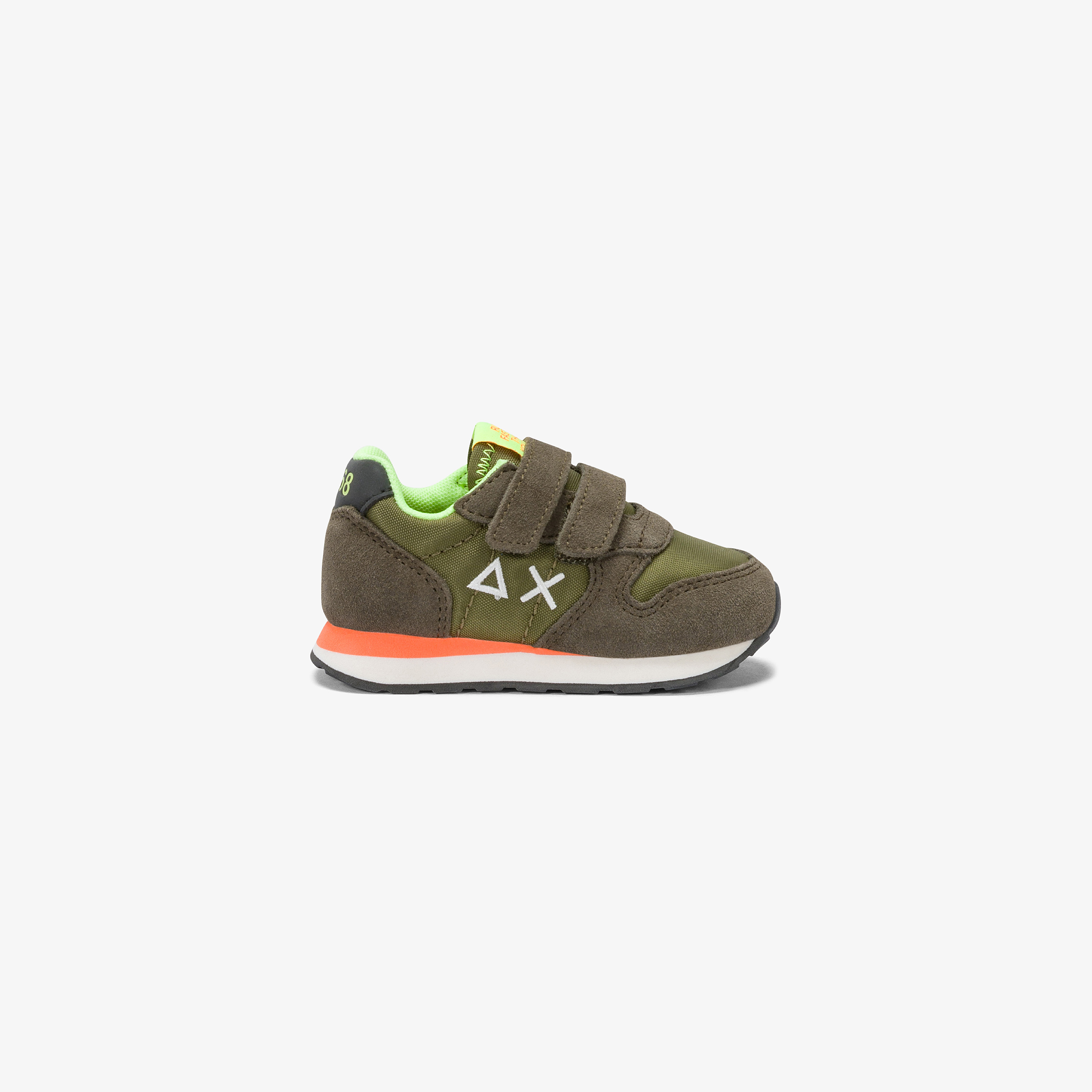 Boys’ Tom Fluo military green nylon and suede sneaker