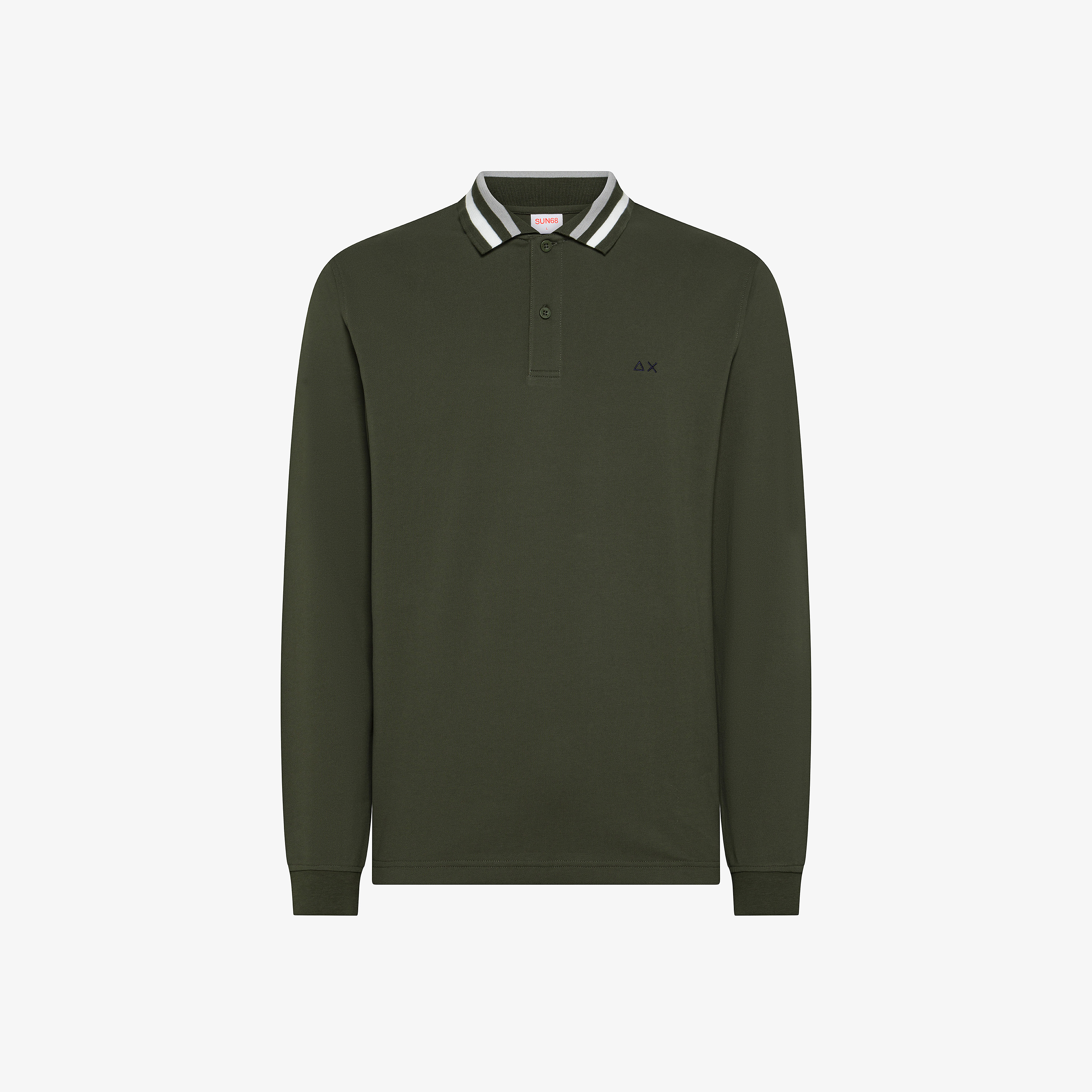 Polo in piquet con colletto a righe militare scuro