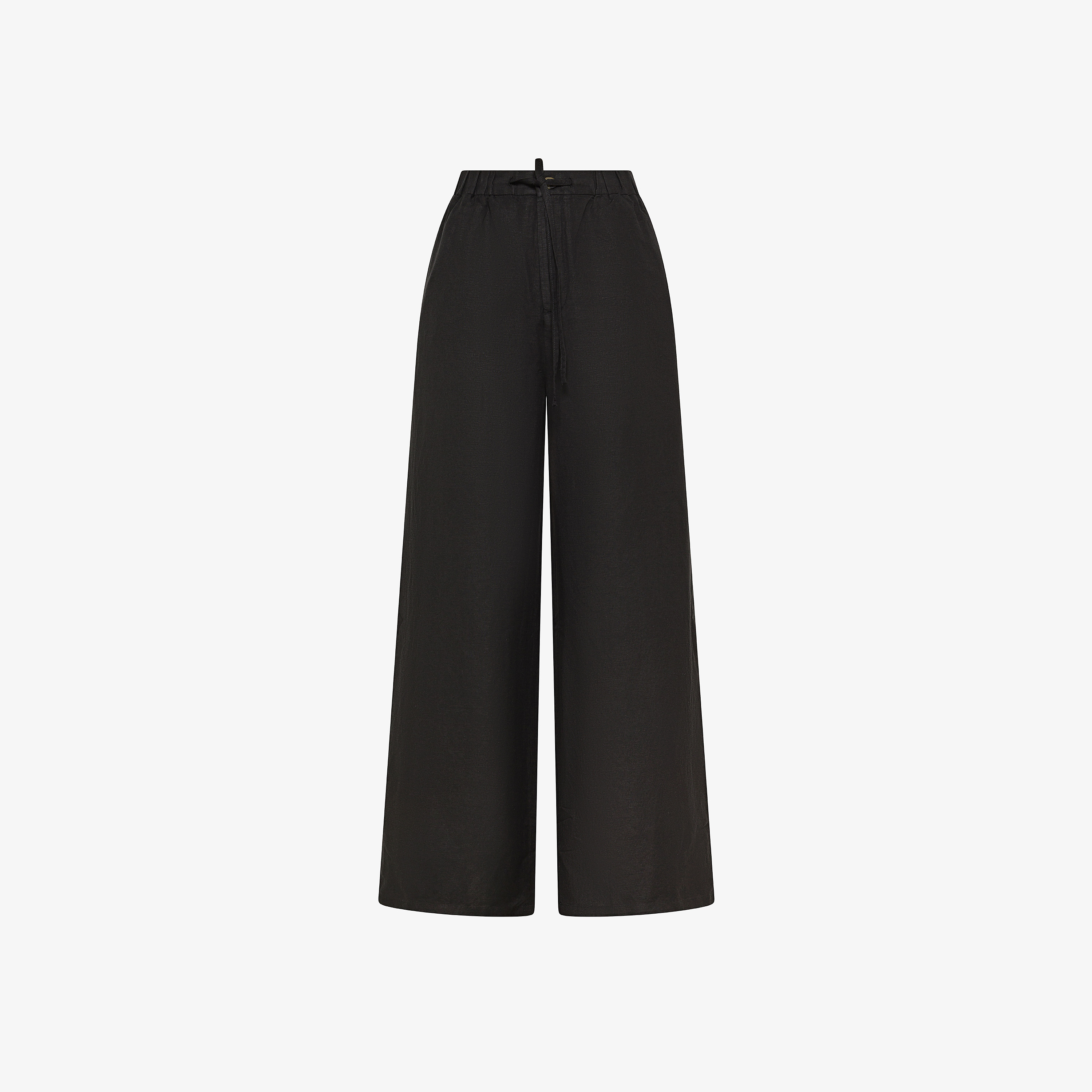 Pantaloni wide leg in misto lino nero