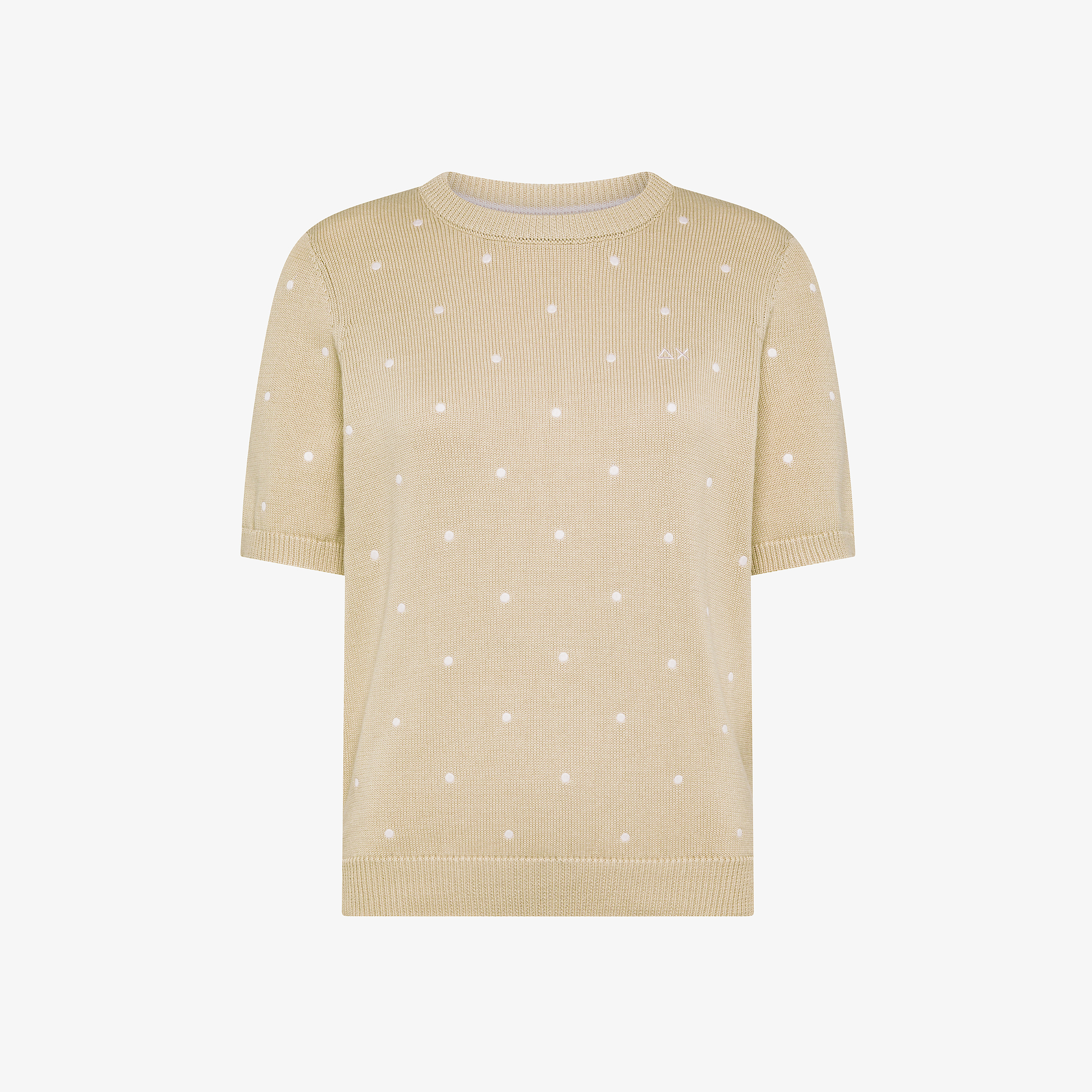 T-shirt in maglia di cotone a pois beige/rosa