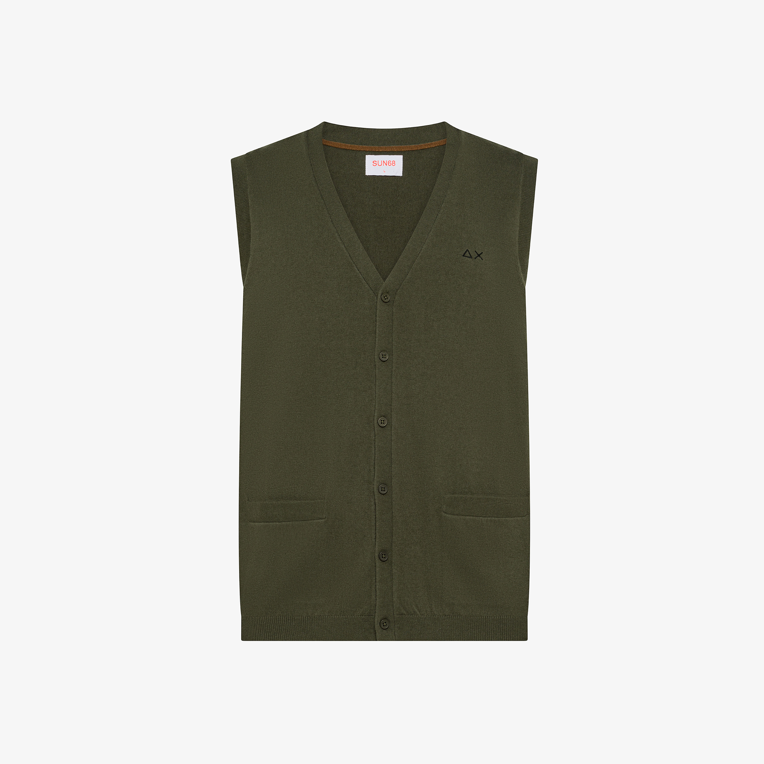 Dark military wool and cotton vest with buttons
