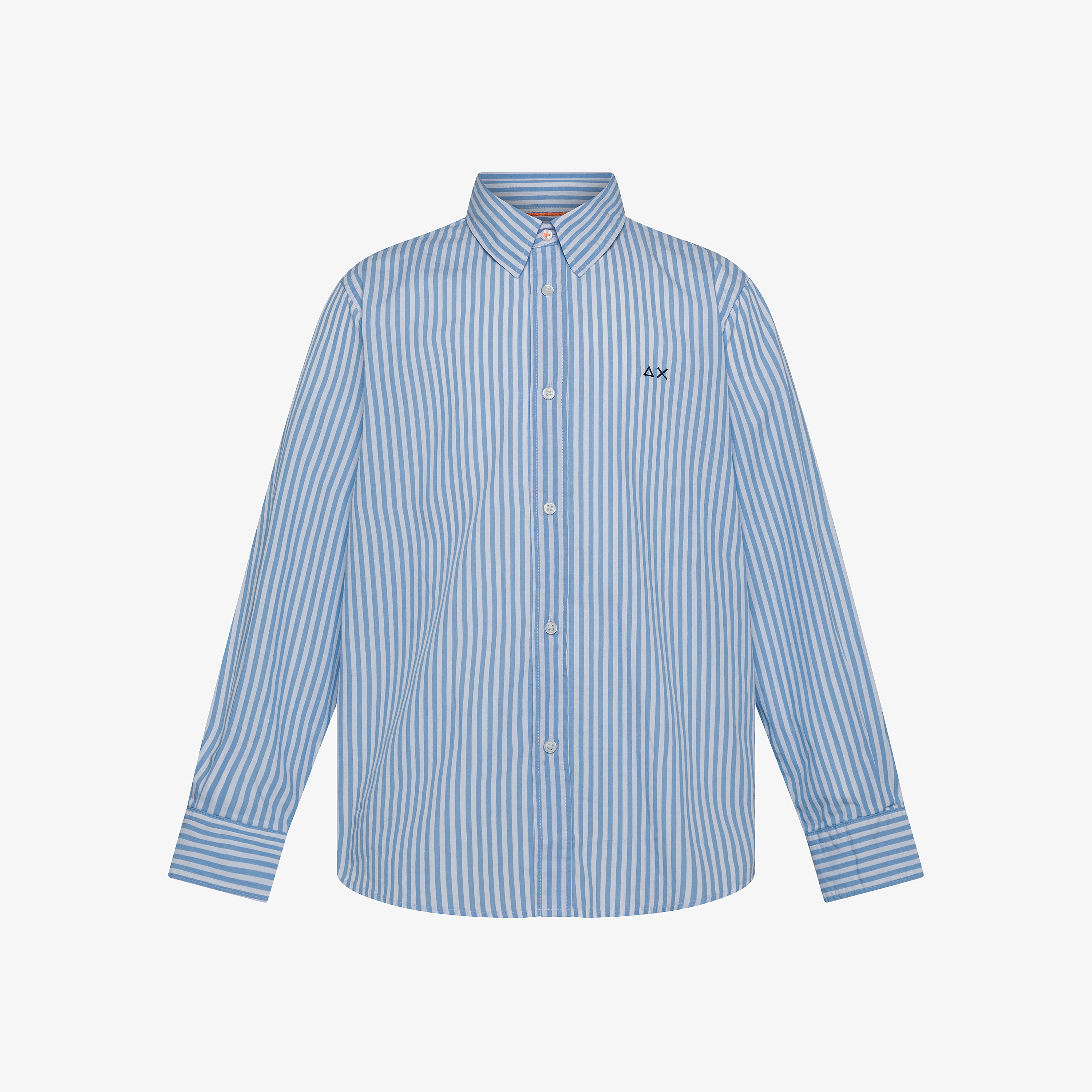 White and light blue striped cotton shirt