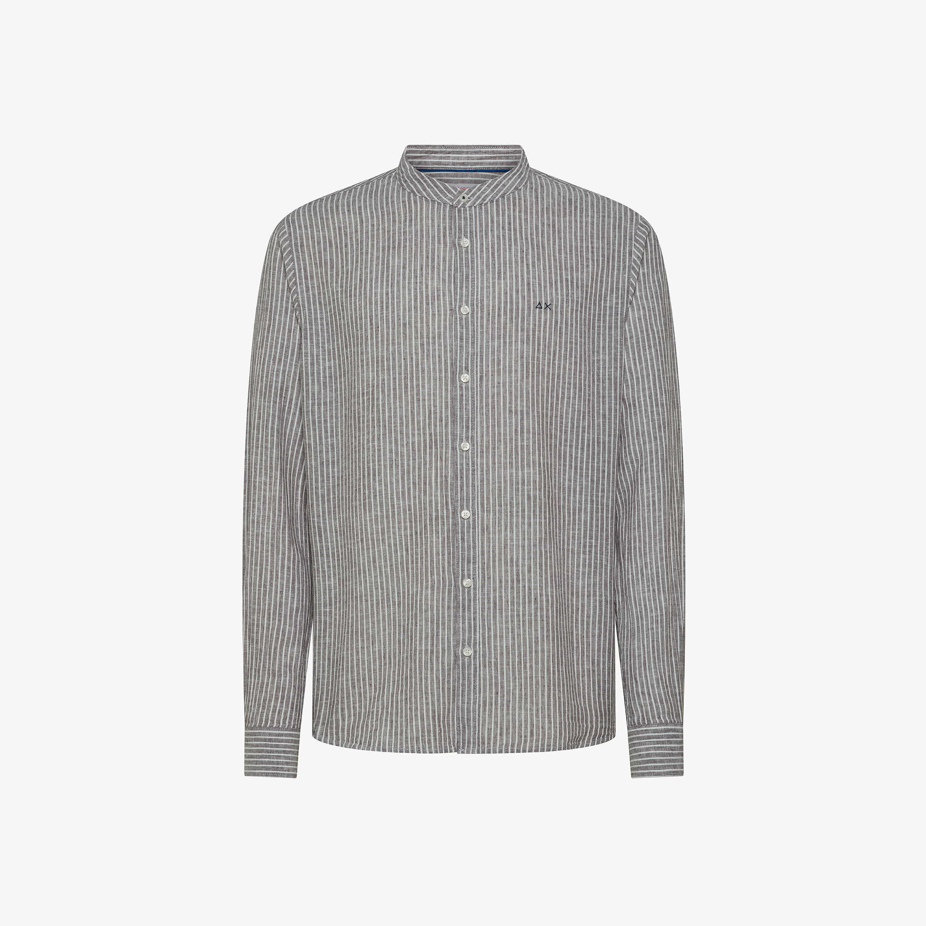 White and dark grey striped linen and cotton shirt
