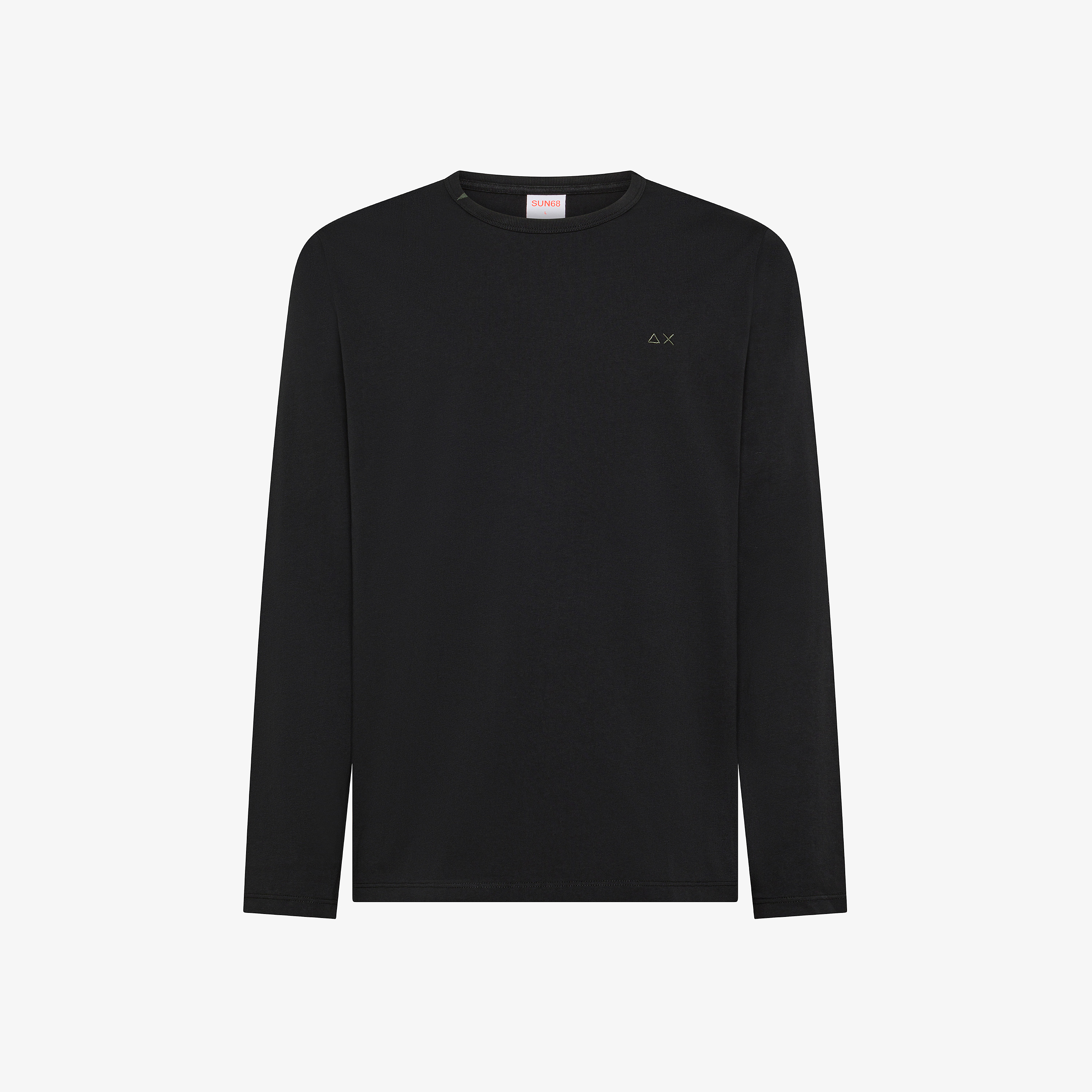 Black crew-neck t-shirt with long sleeves