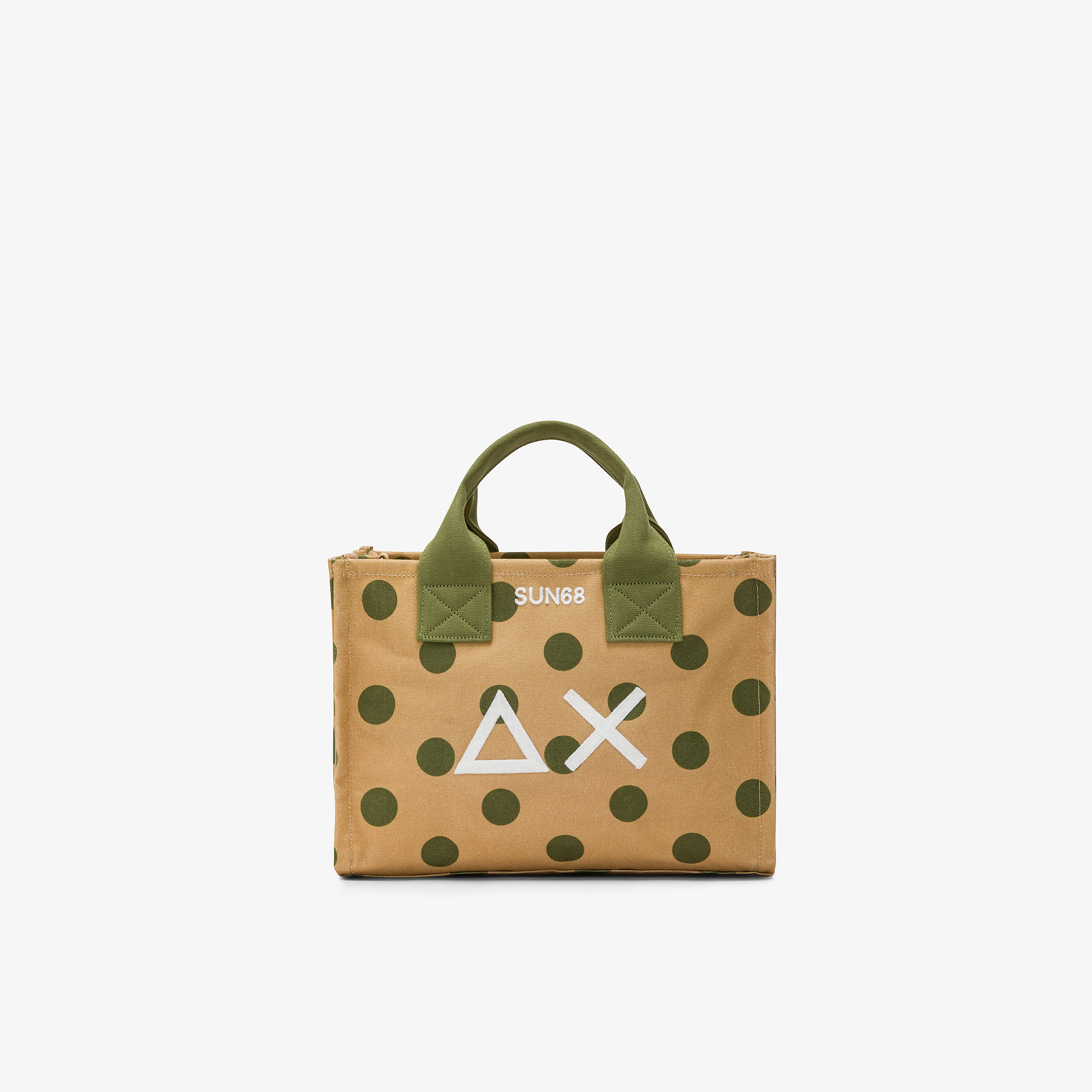Borsa mare in canvas di cotone a righe beige e verde scuro
