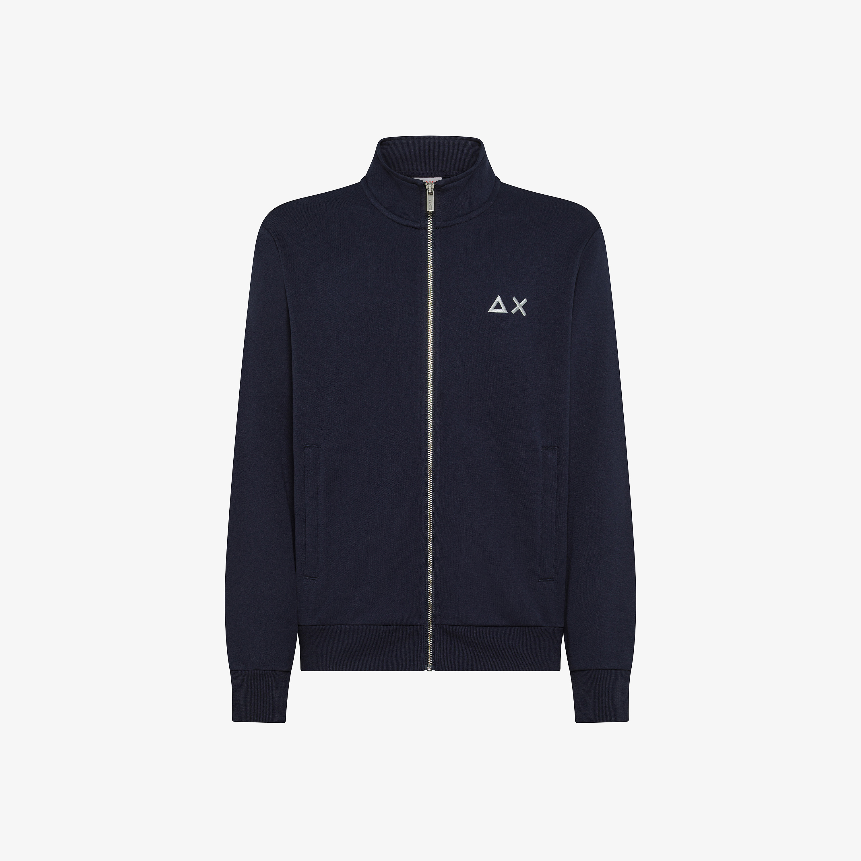 Felpa in cotone con zip e logo navy blue