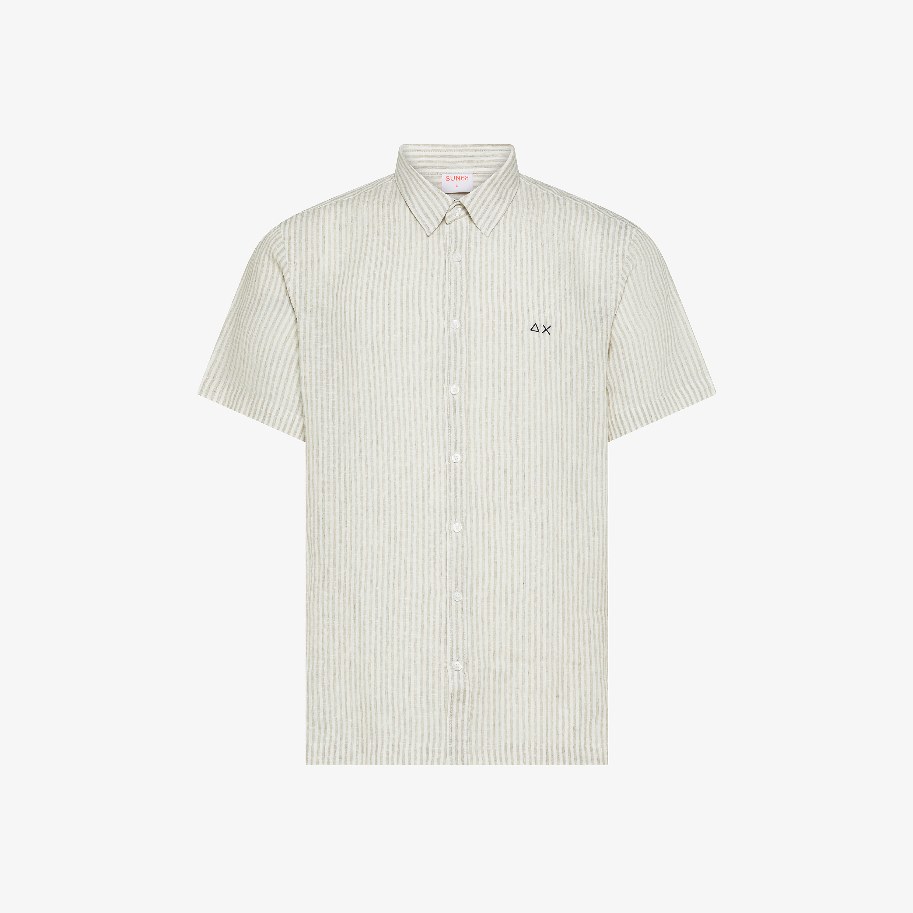 Camicia in lino a righe marrone sabbia/bianco