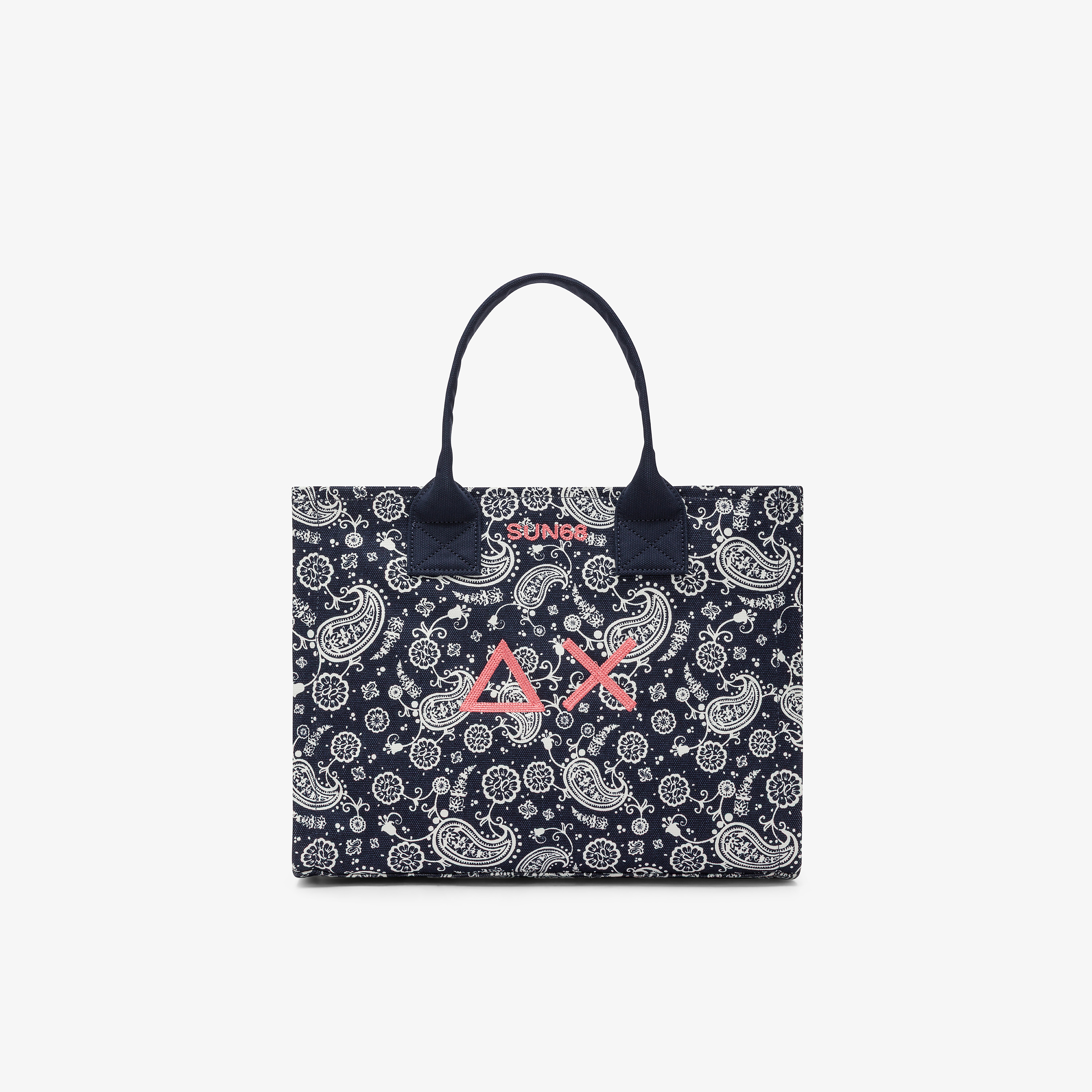 Shopping bag in tela di cotone stampato blu navy