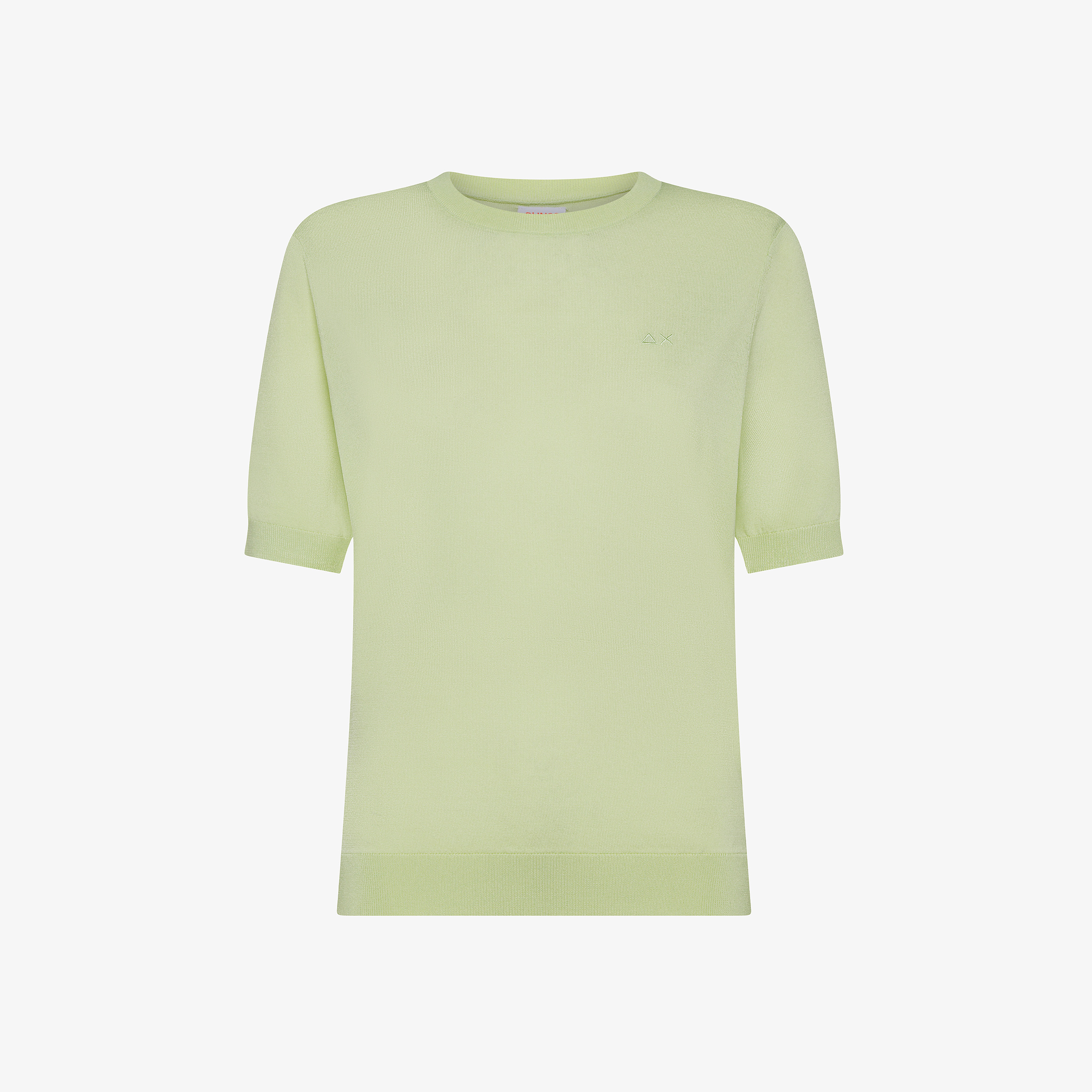 Lemon yellow knitted T-shirt with embroidered logo