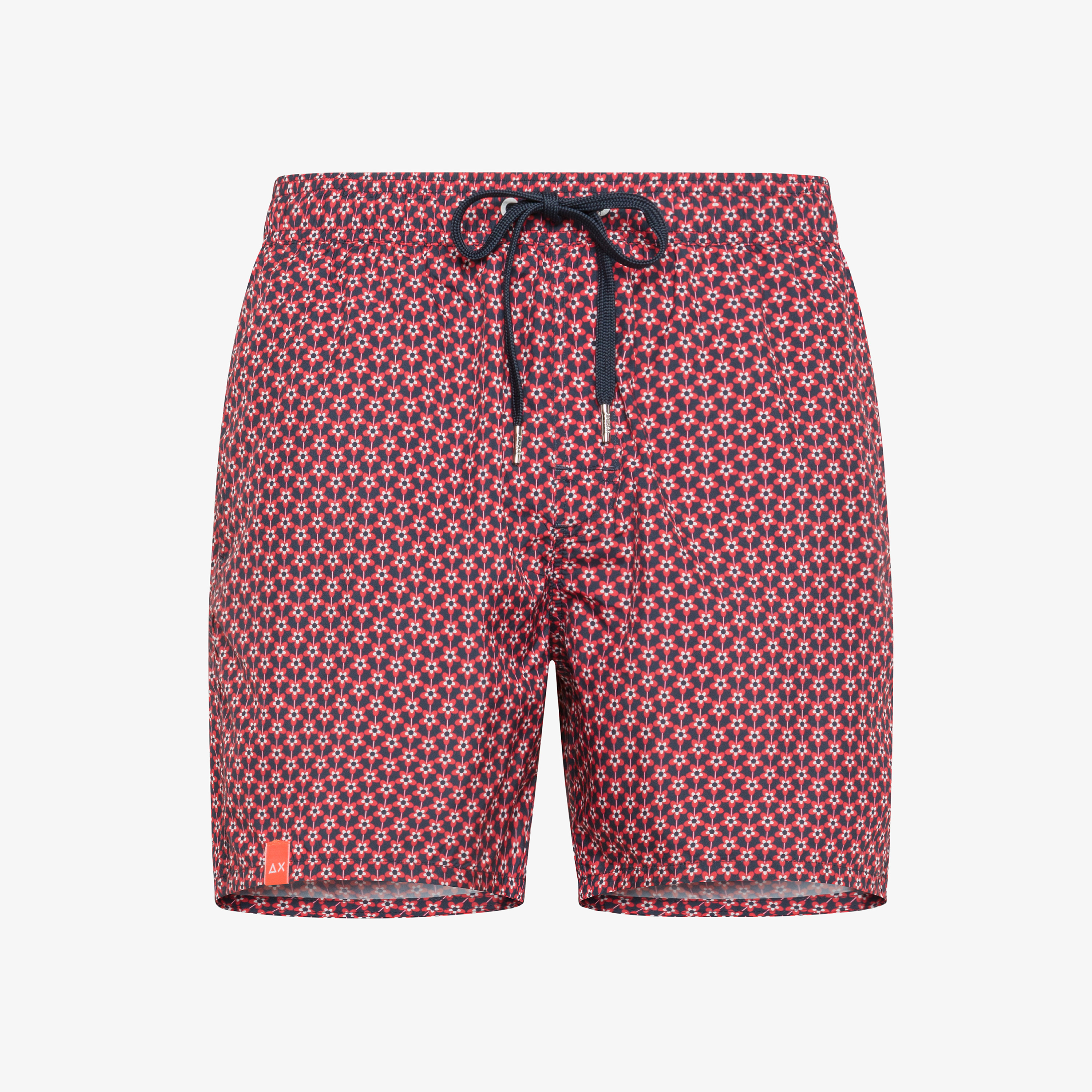 Boxer mare con stampa blu navy e rosso fuoco
