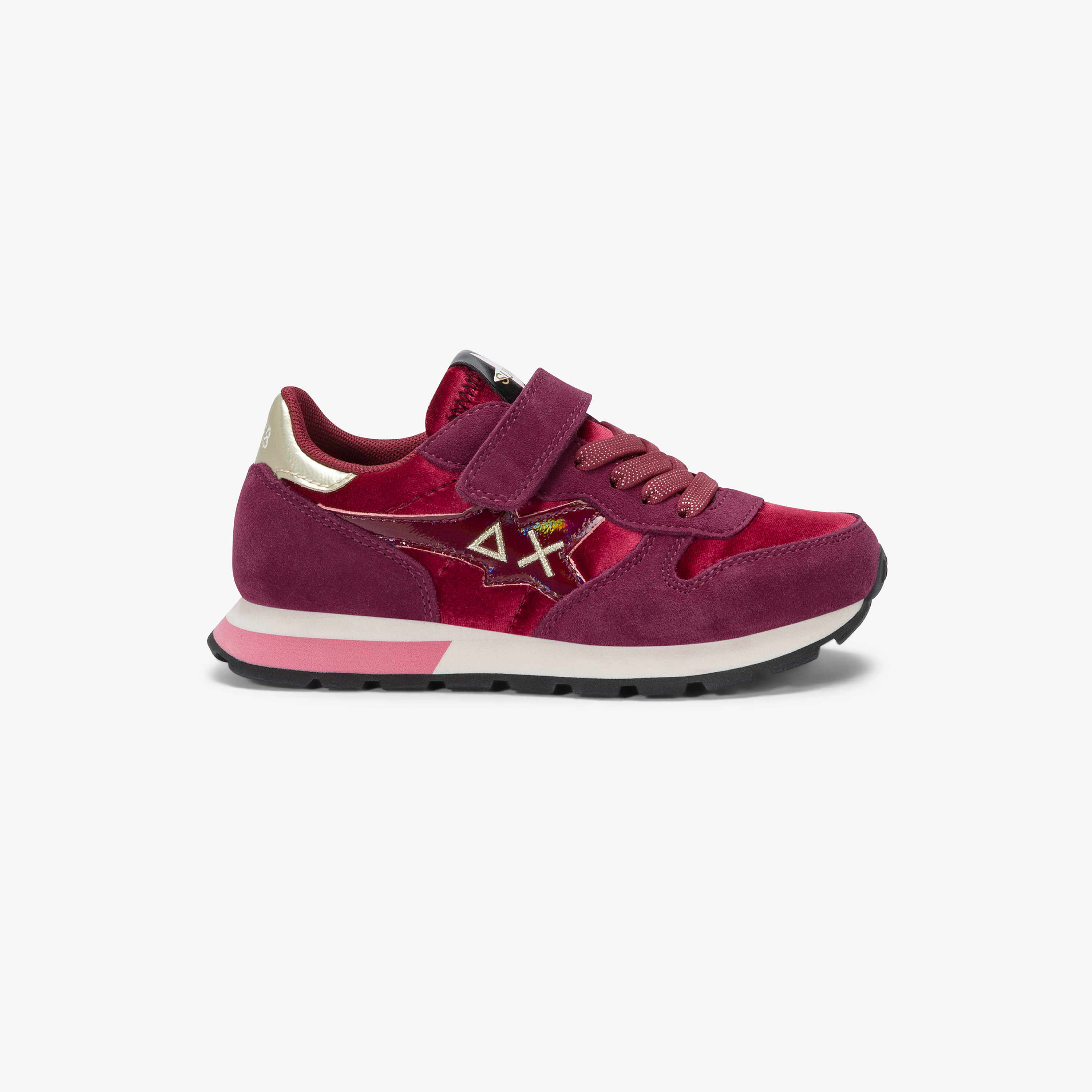 Bordeaux Kid Girl's Stargirl Velvet lace-up and strap closure sneaker