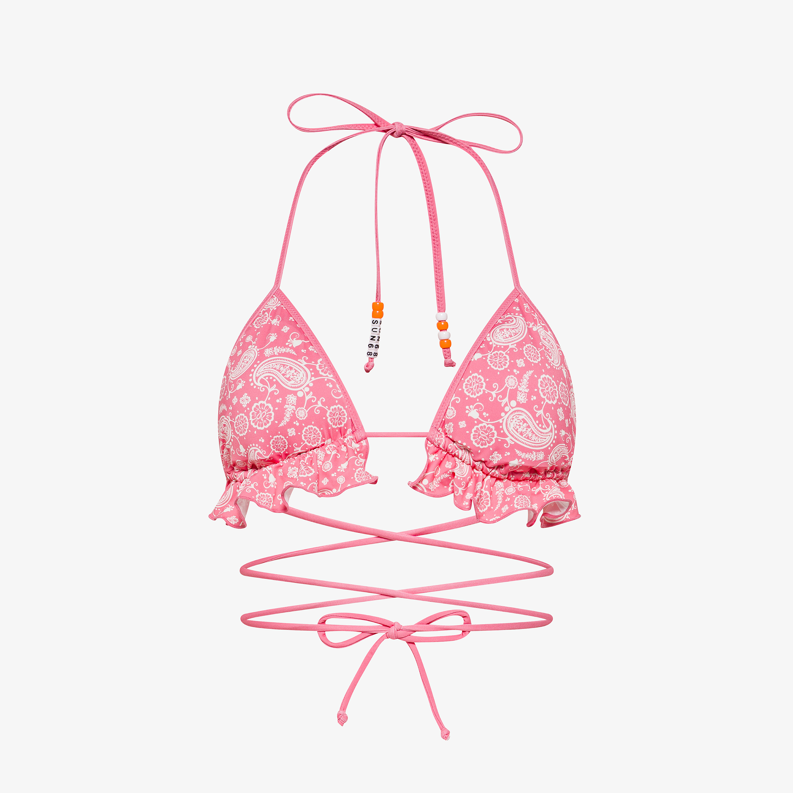 Fuchsia/off white polka-dot ruffled bikini