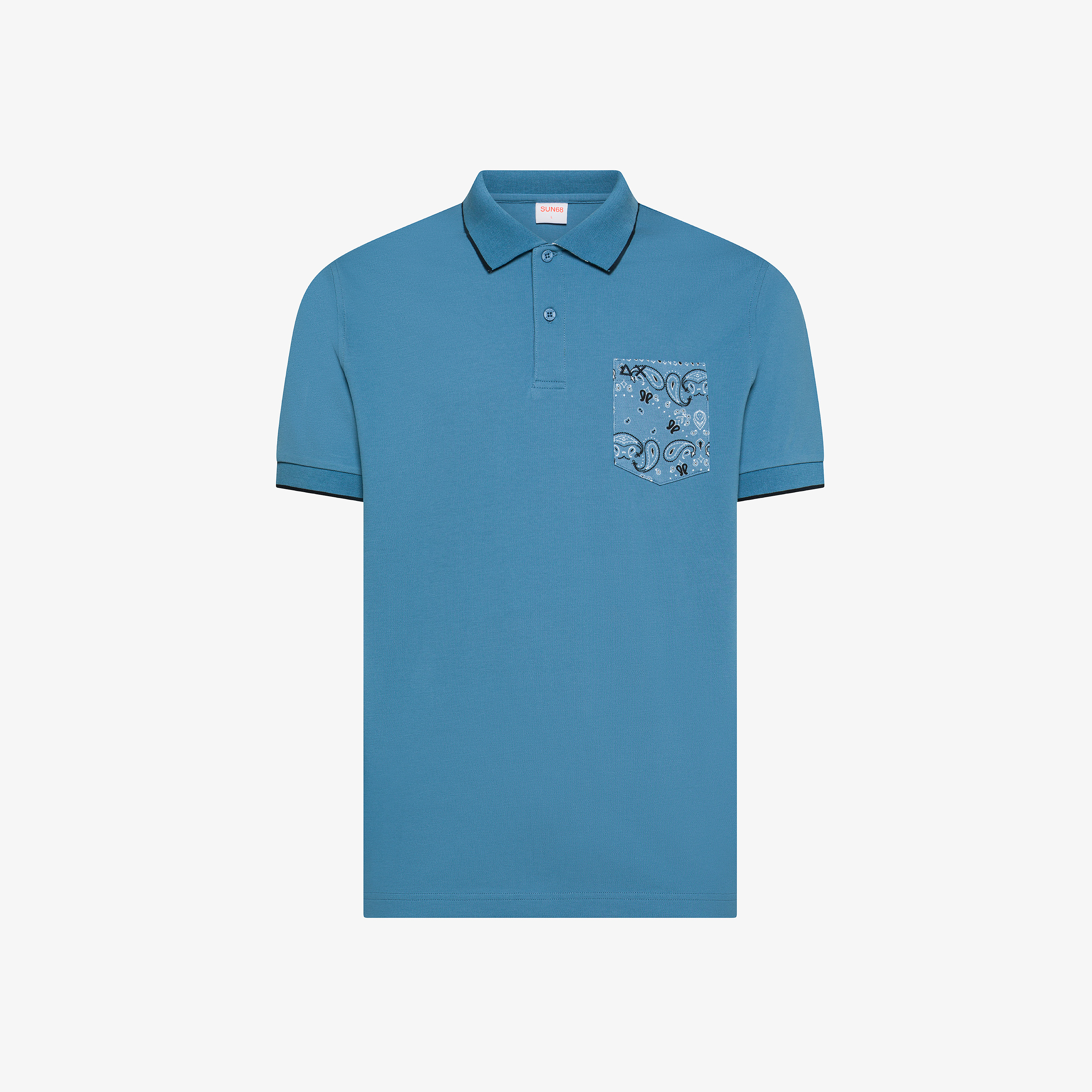 Avio blue cotton polo with chest pocket