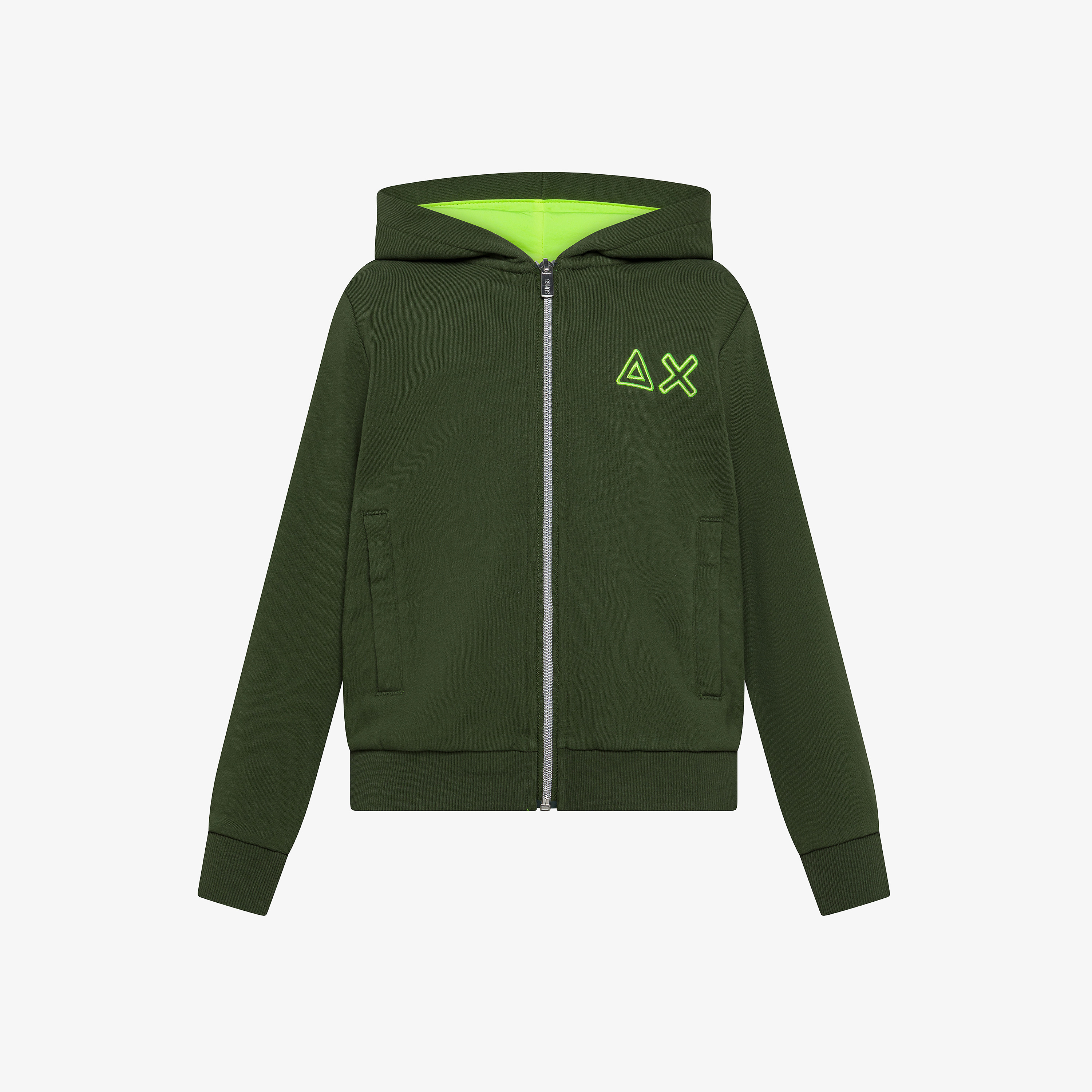 Felpa verde scuro con cappuccio e zip