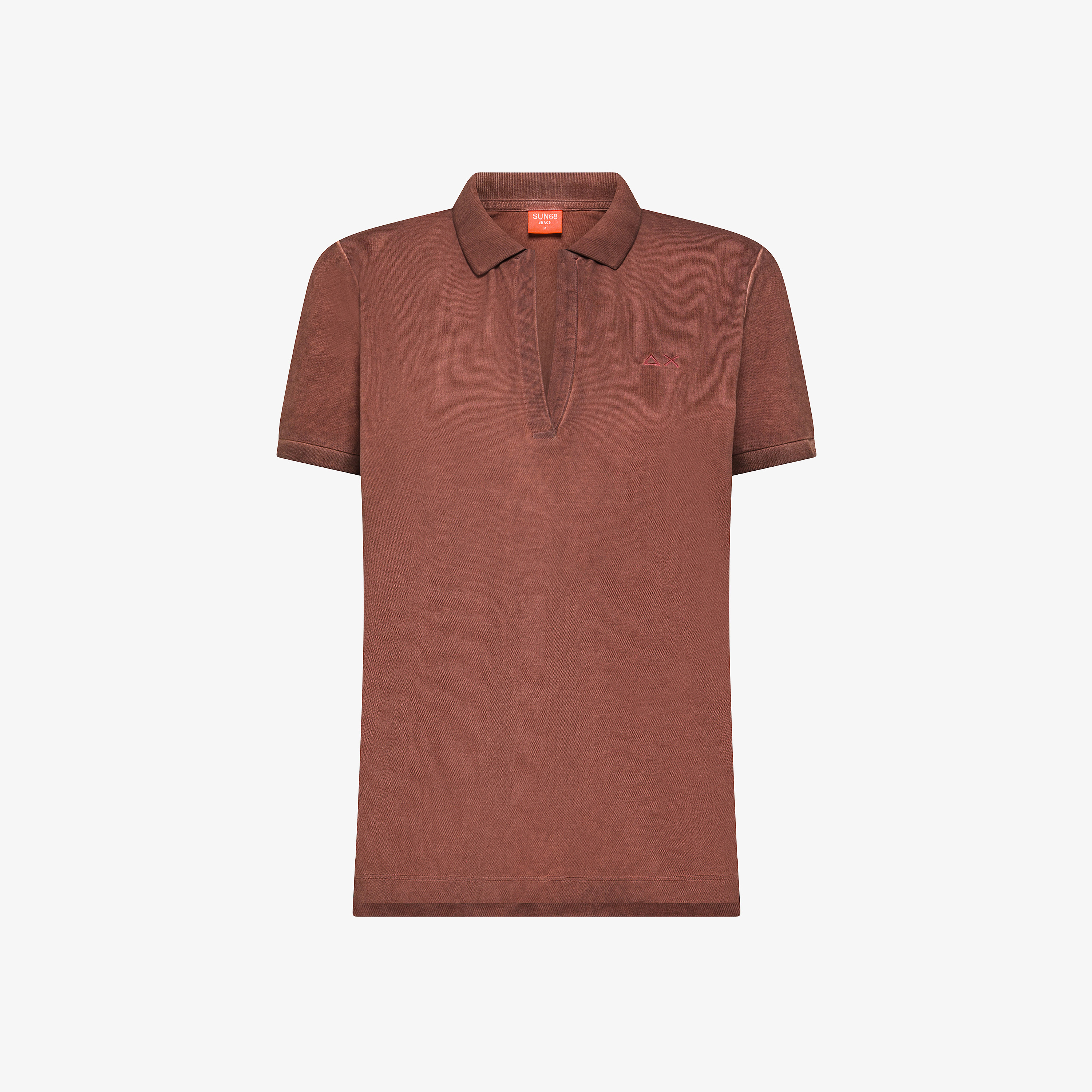 Polo con trattamento vintage in piquet marrone cacao