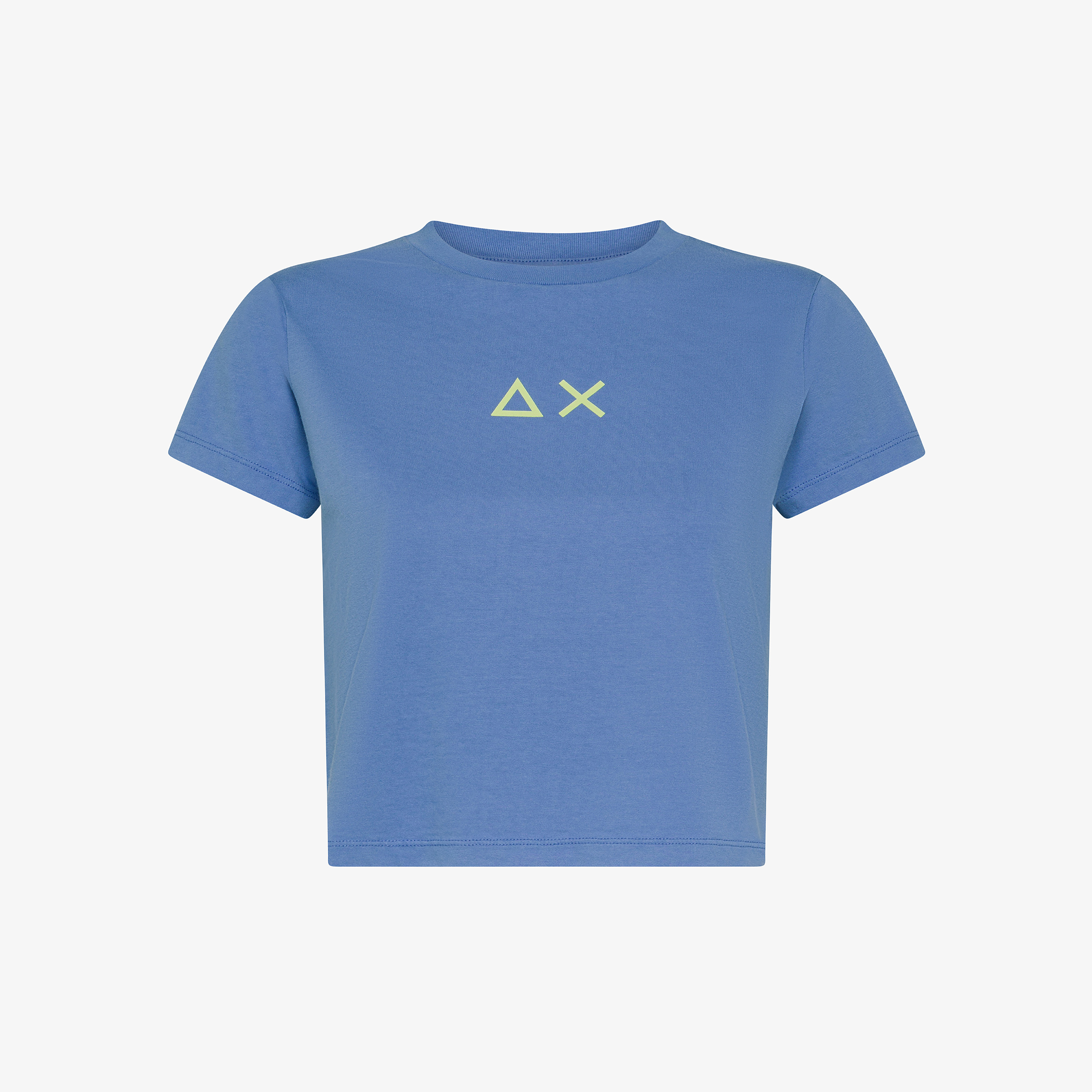 T-shirt cropped in jersey di cotone avio