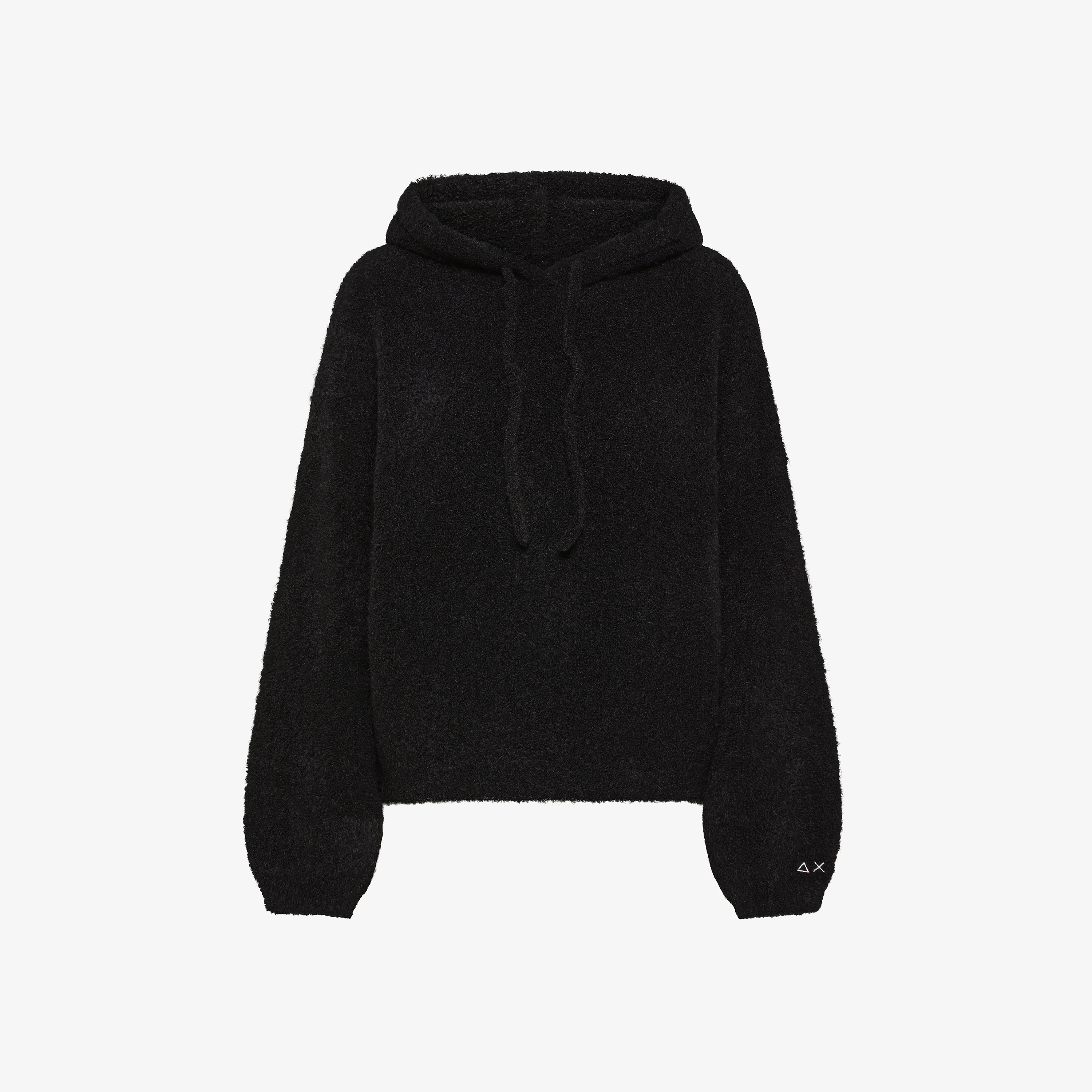 Maglione in bouclé di lana con cappuccio nero