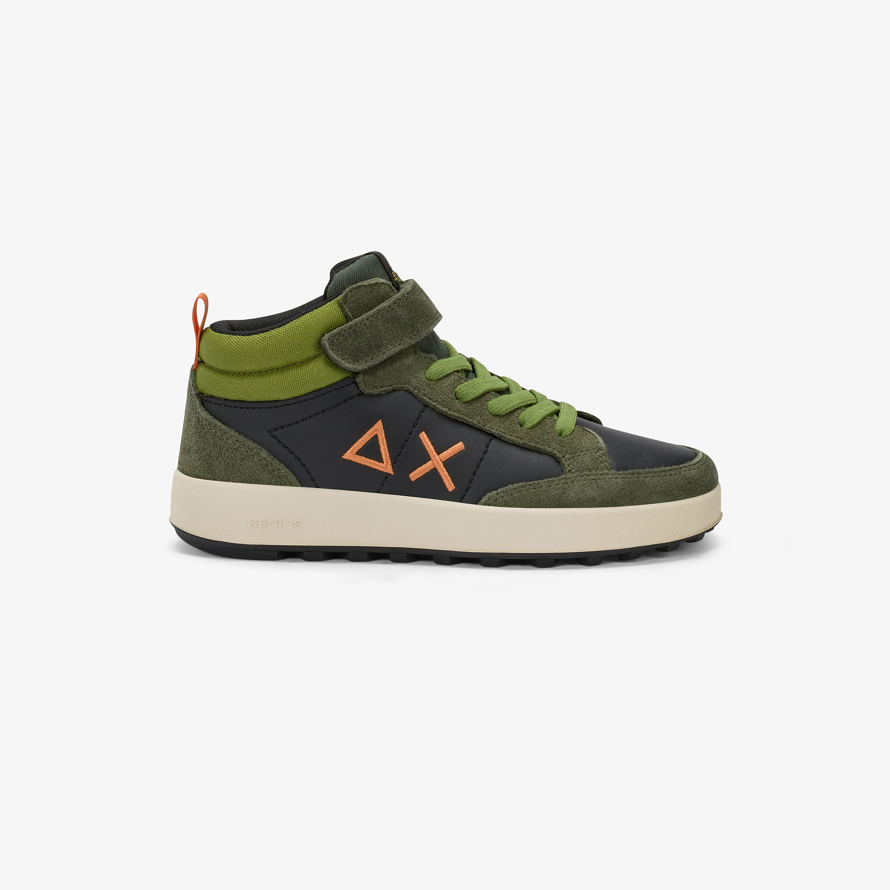 Sneaker Teen Boy's Genius Mid in suede e similpelle militare scuro