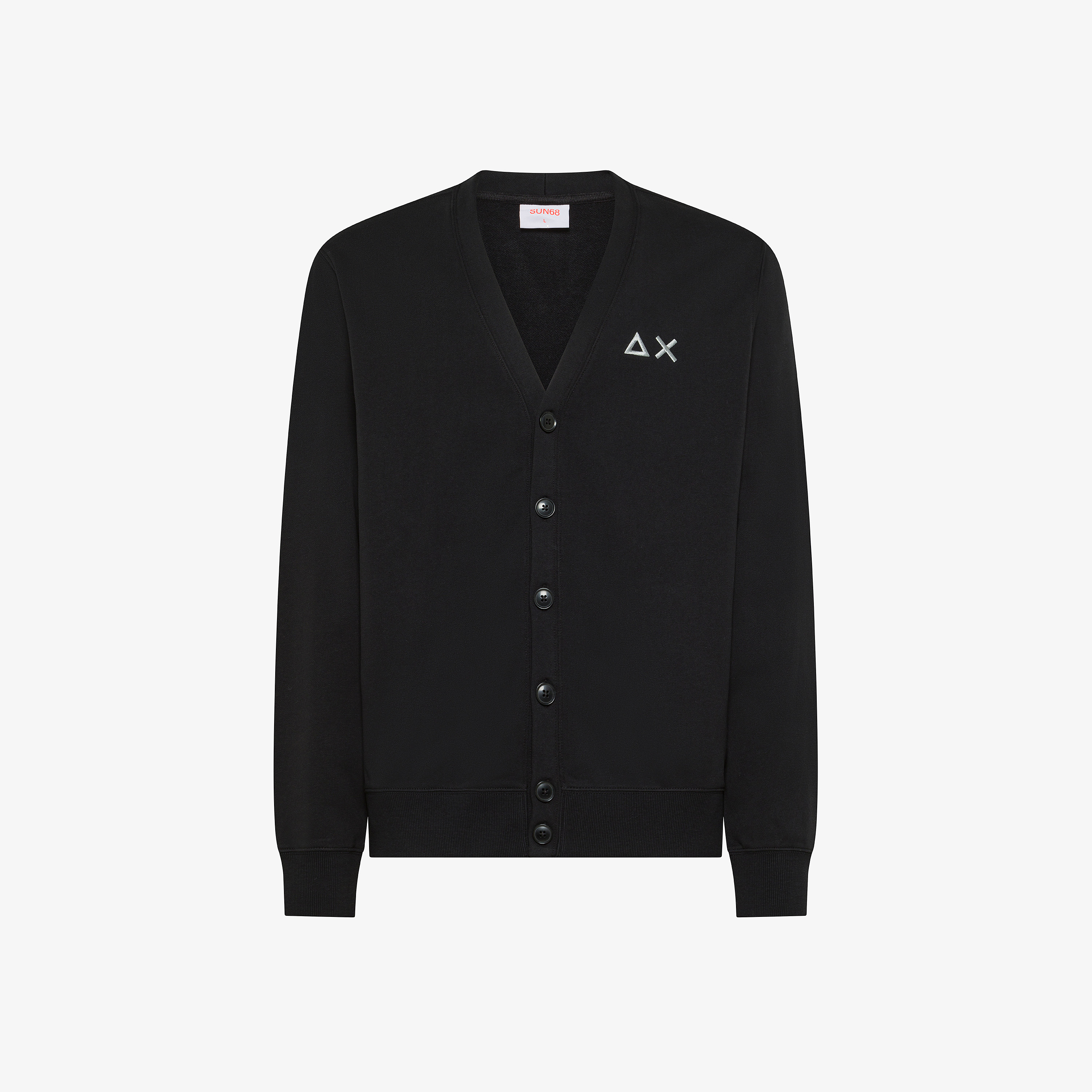 Black cotton fleece cardigan with buttons