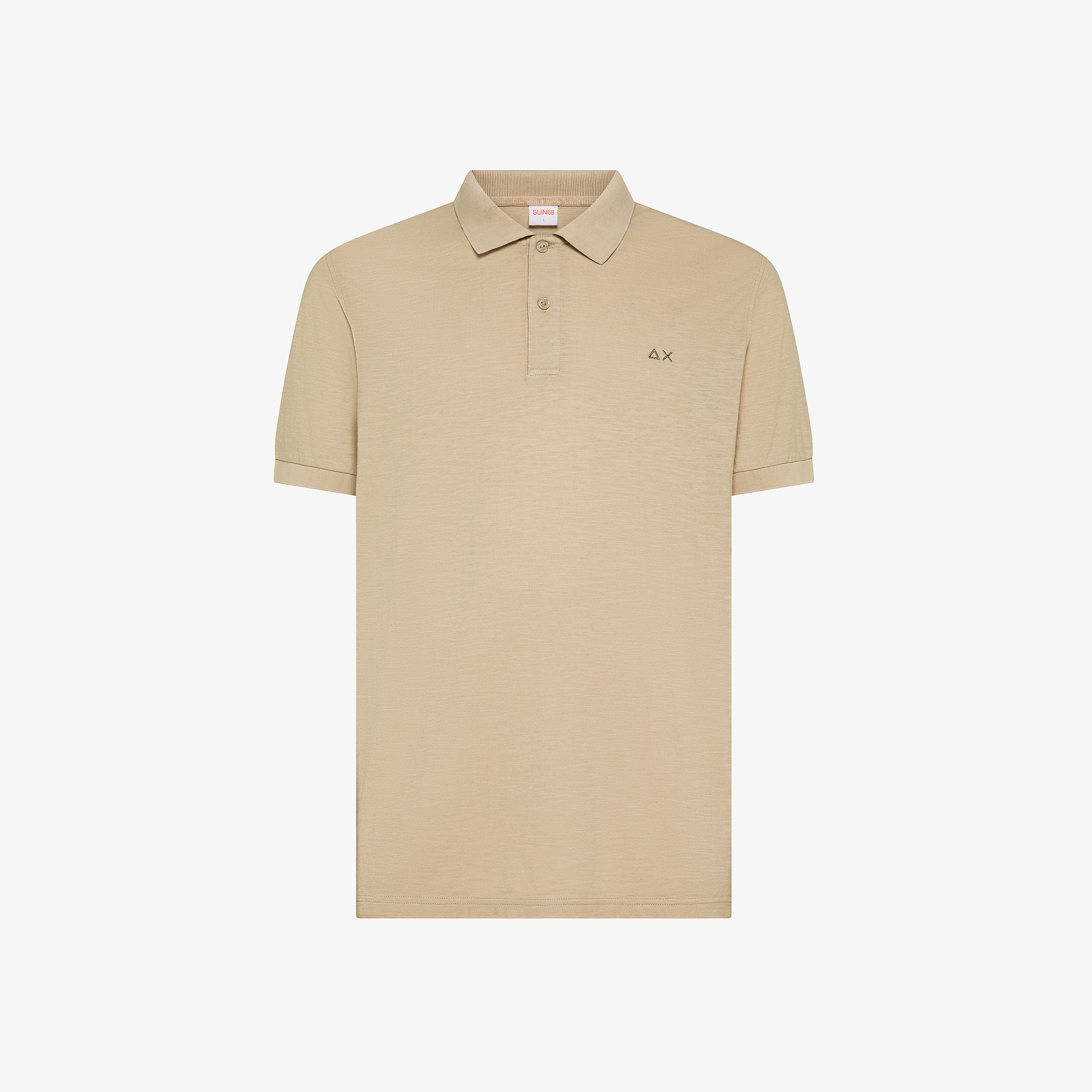 Stone grey cotton polo with embroidery on the chest