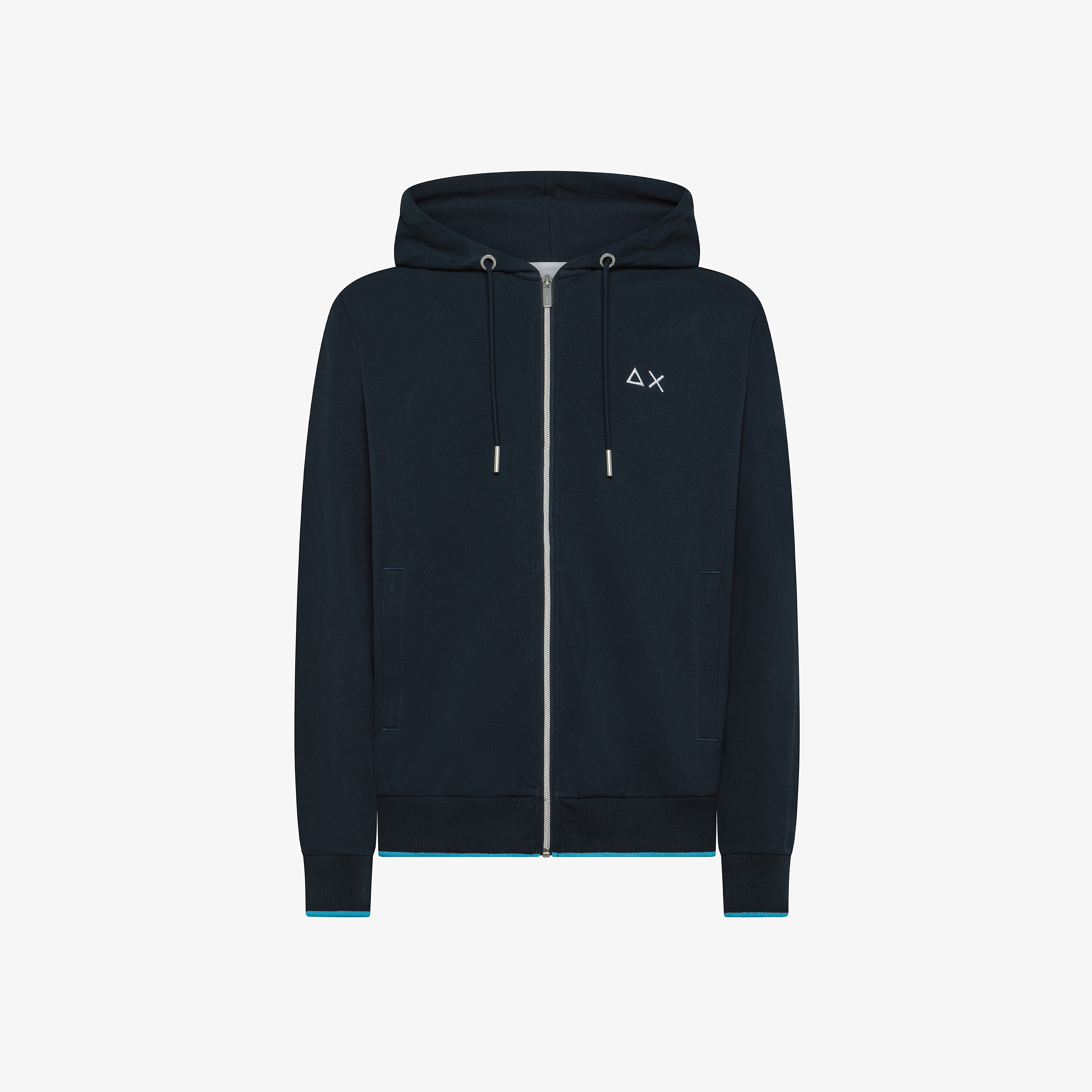 Felpa blu navy in piquet con cappuccio