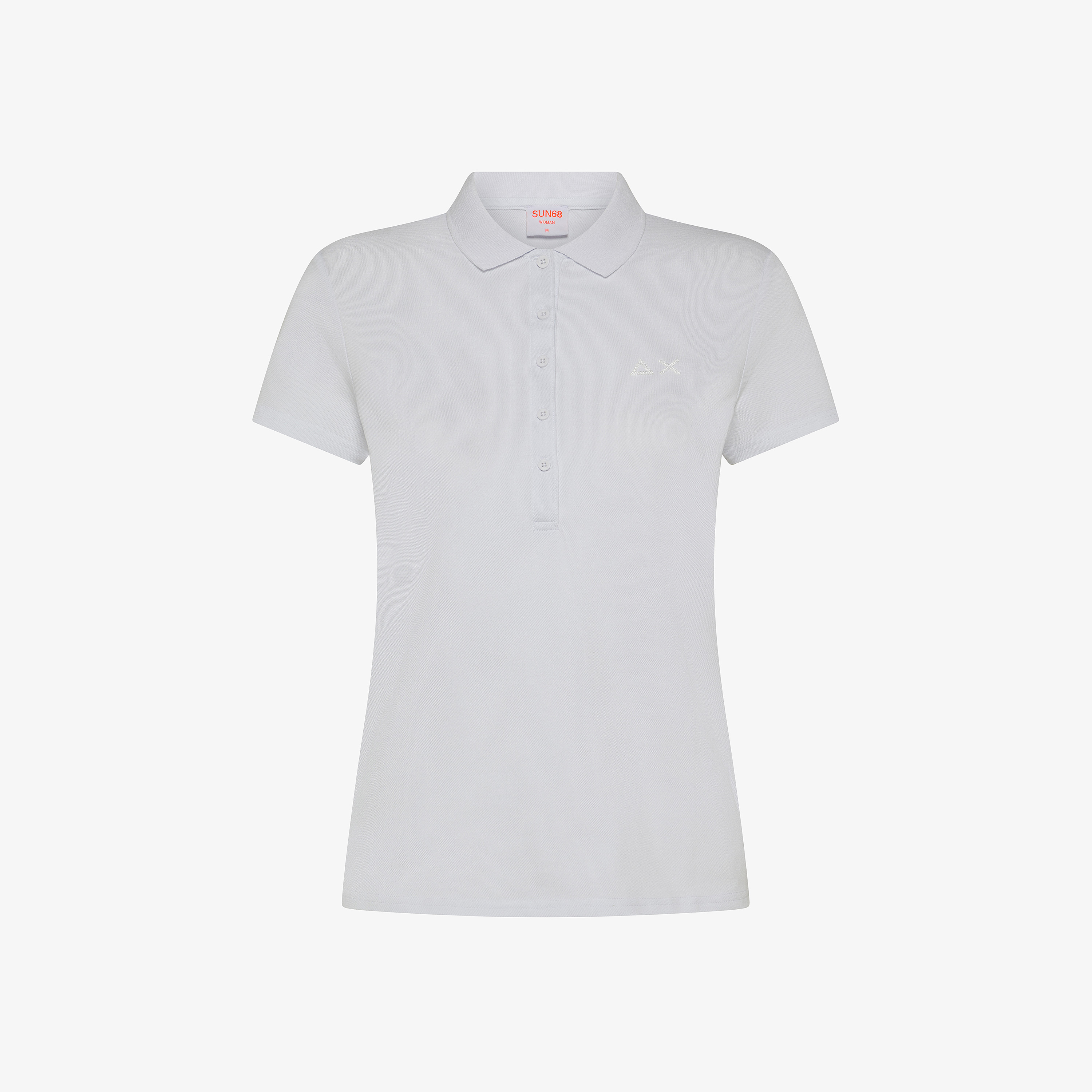 White cotton piqué polo shirt with rhinestone logo