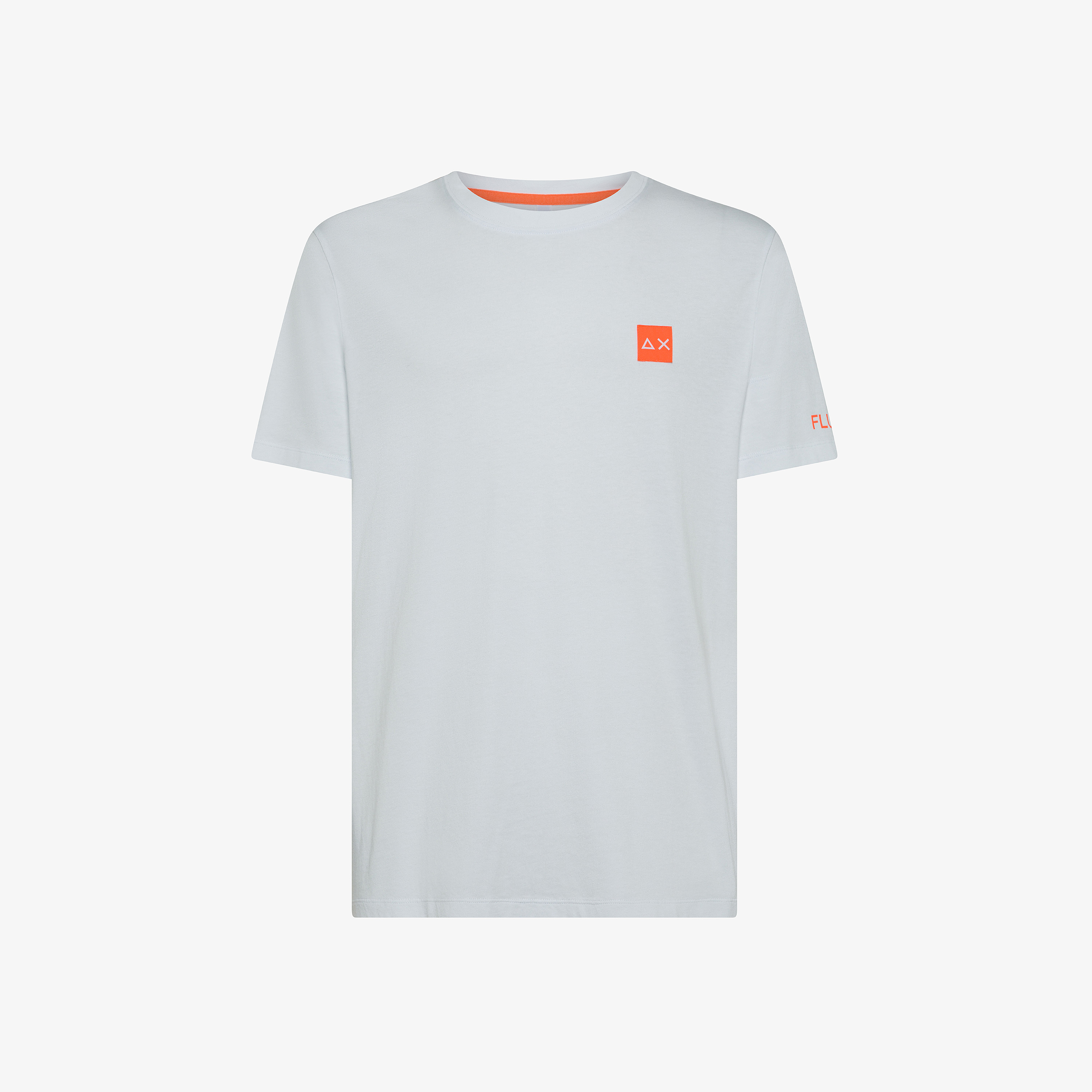 White T-shirt with fluorescent logo patch