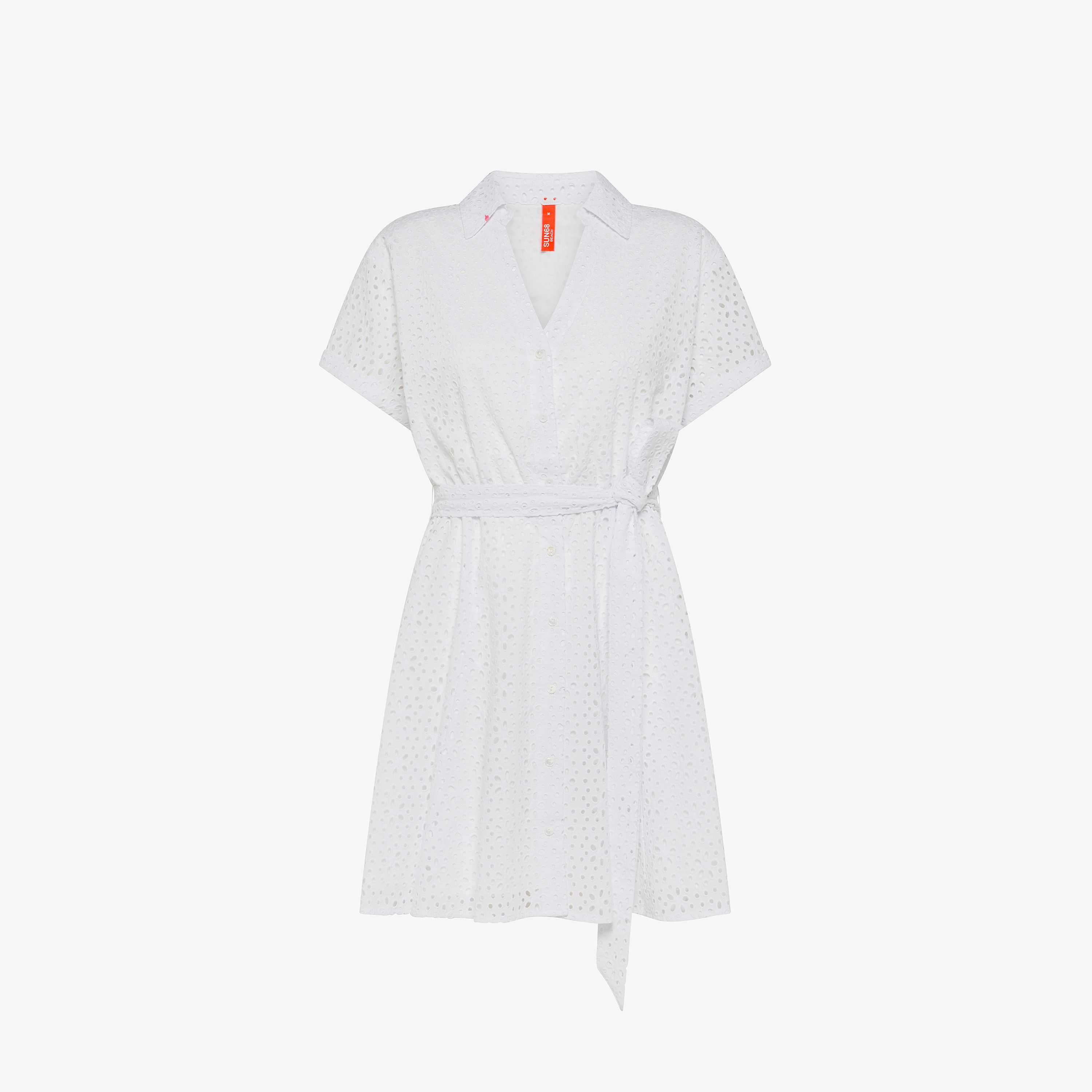 White broderie anglaise cotton shirt dress