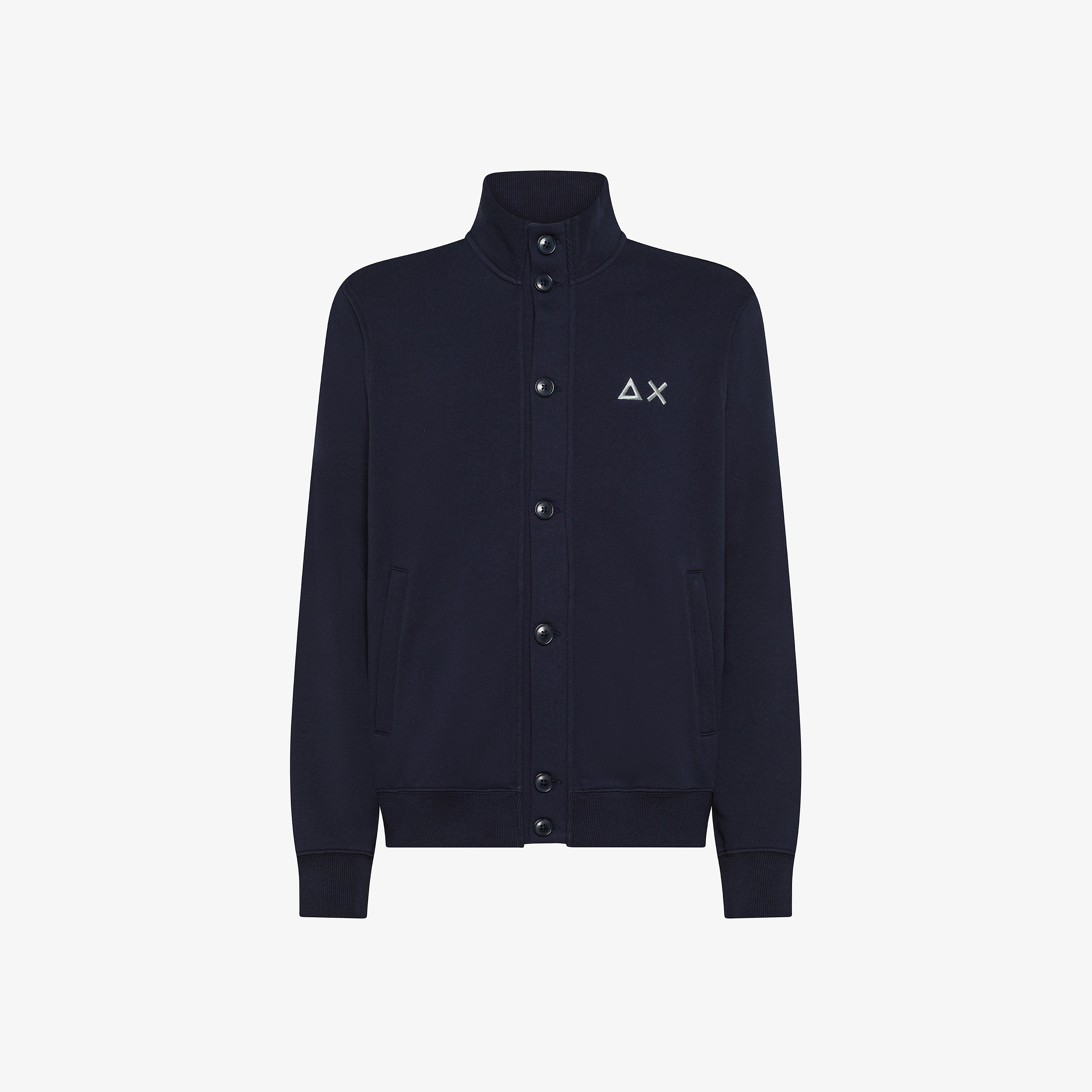Navy blue cotton fleece cardigan with logo