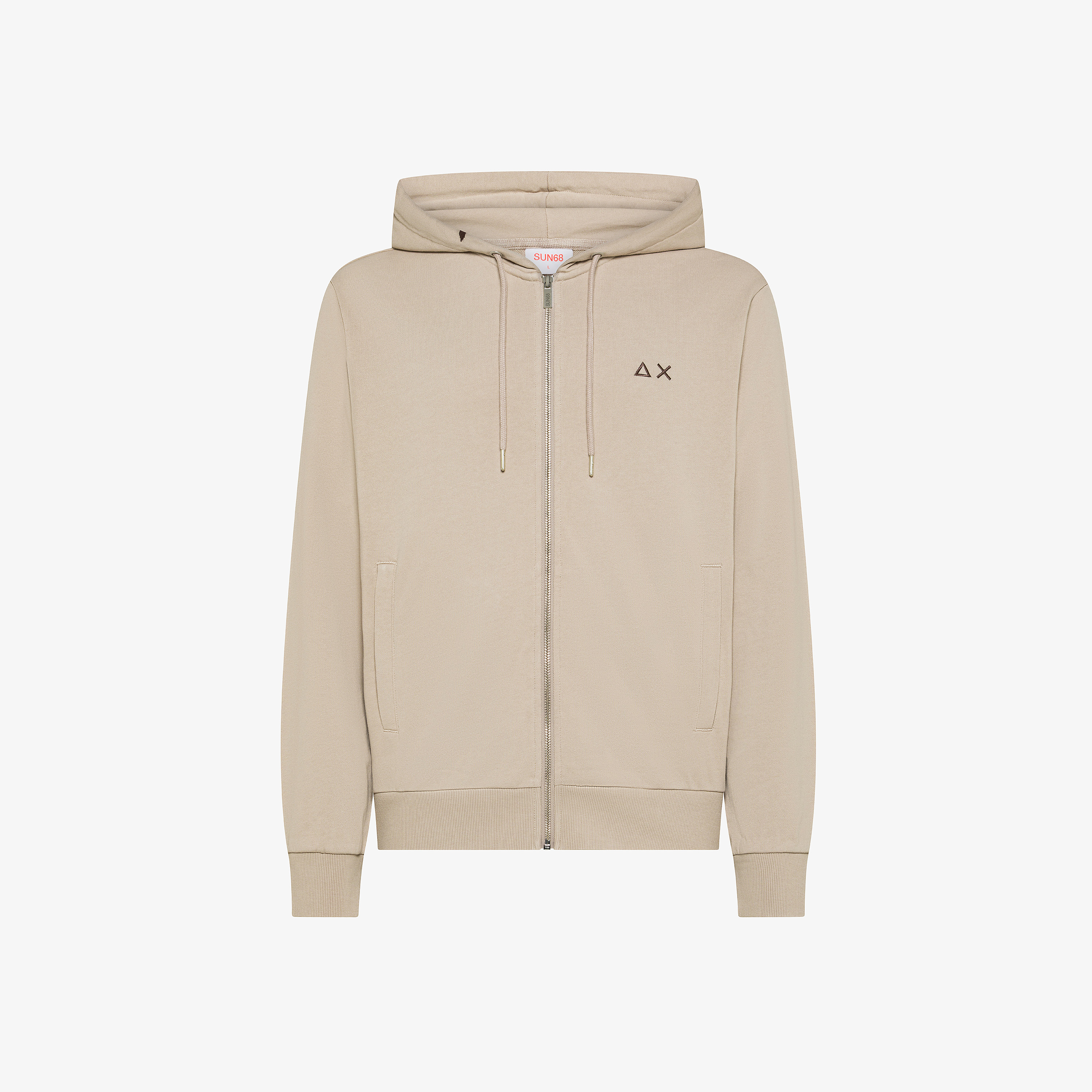 Stone grey cotton fleece zip hoodie
