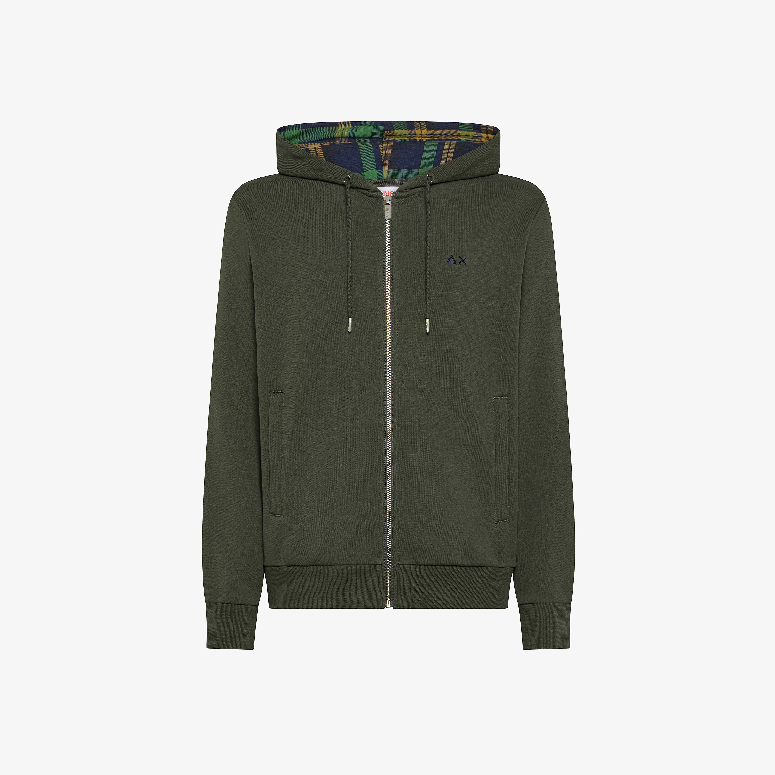 Felpa in misto cotone con cappuccio e zip militare scuro