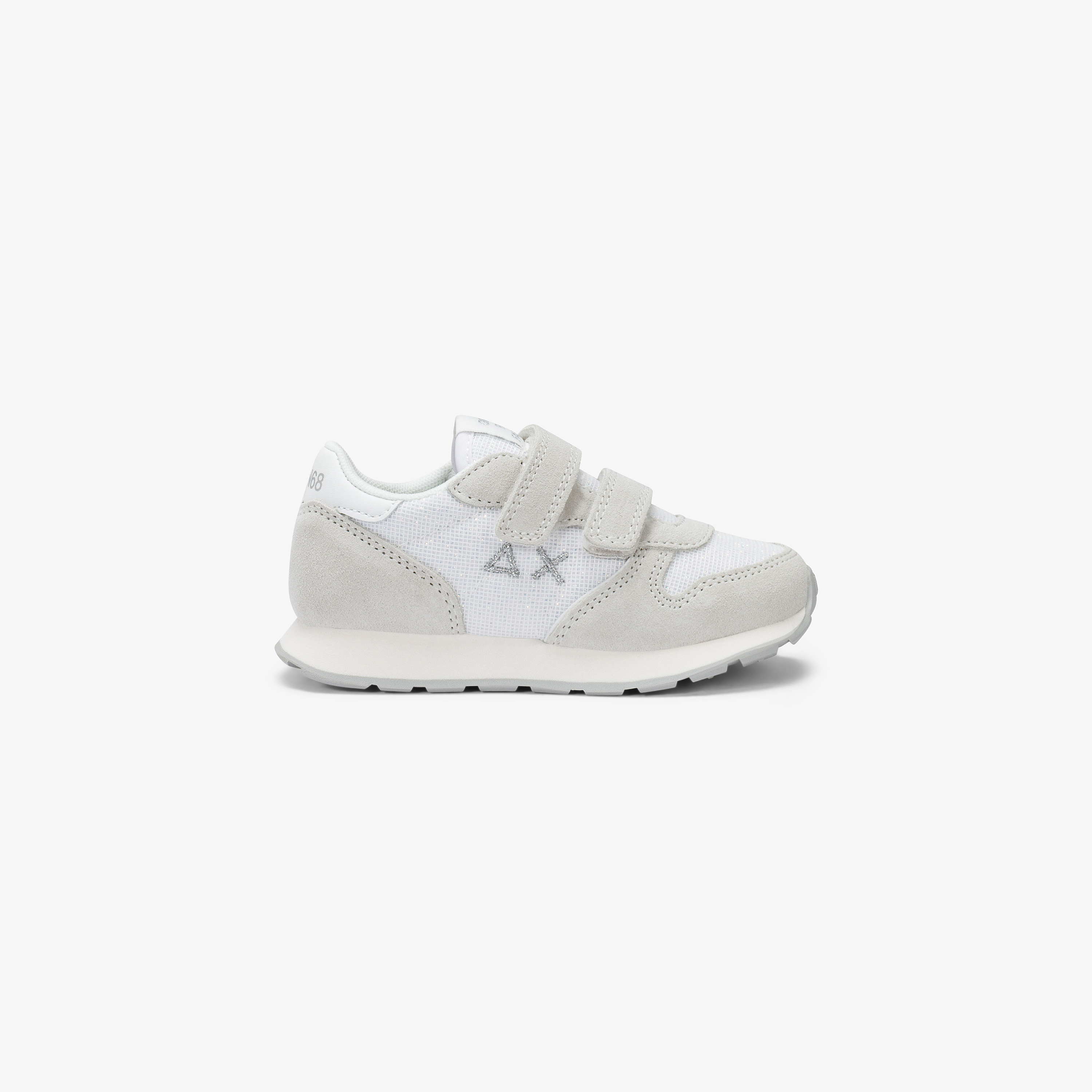 Girls' Ally Glitter white suede and fabric sneaker