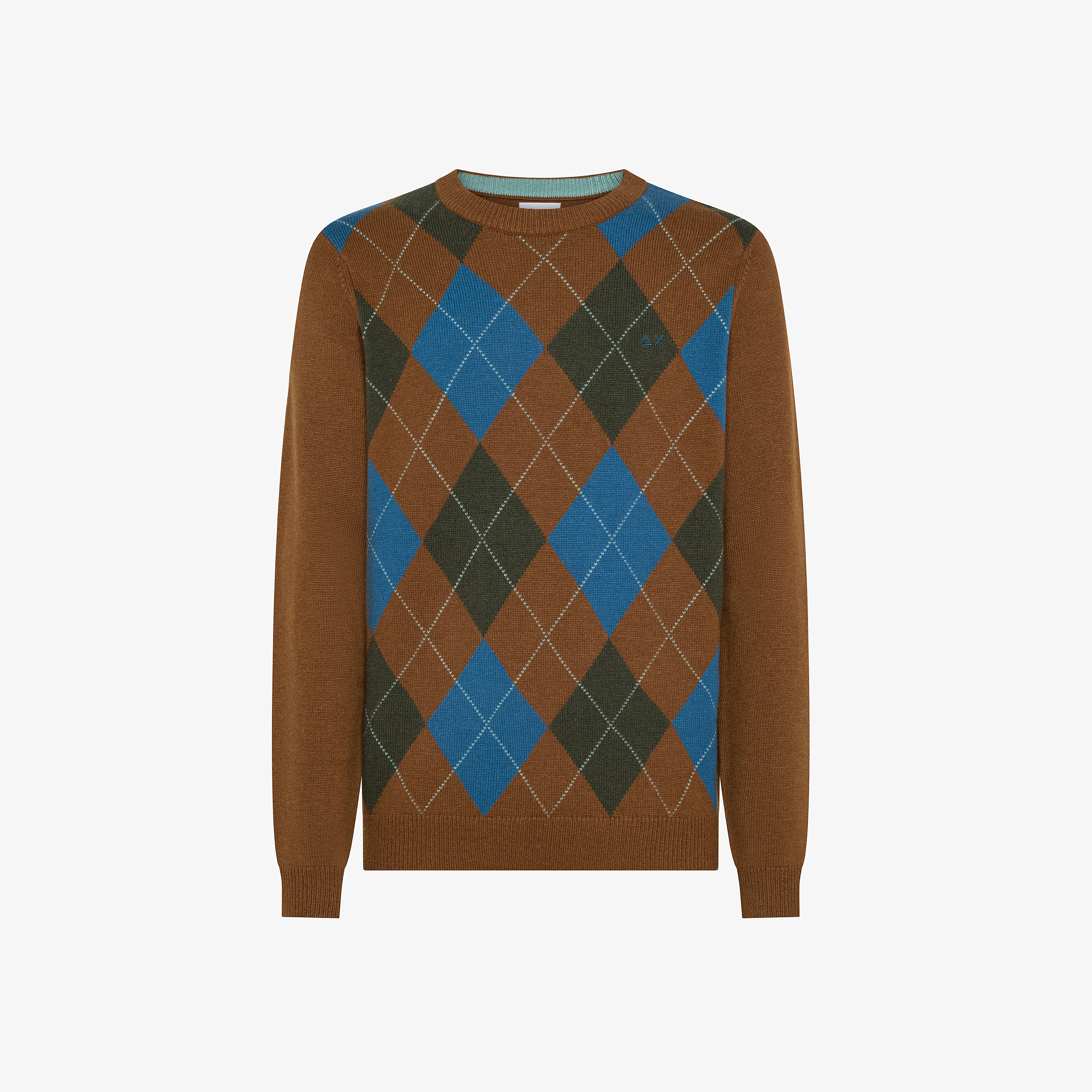 Fox/dark avio wool and cashmere jumper with diamond pattern