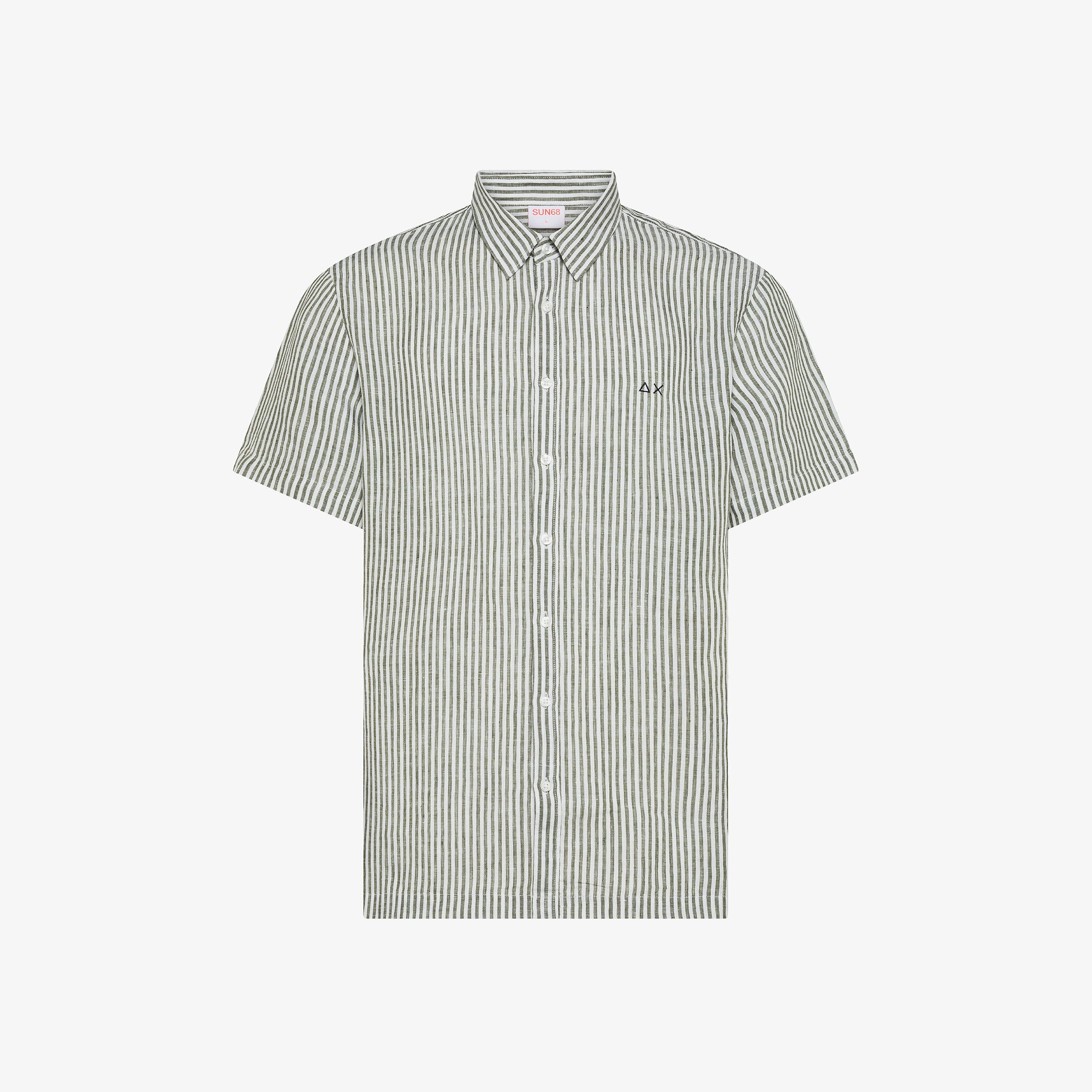 Camicia in lino a righe verde scuro/bianco