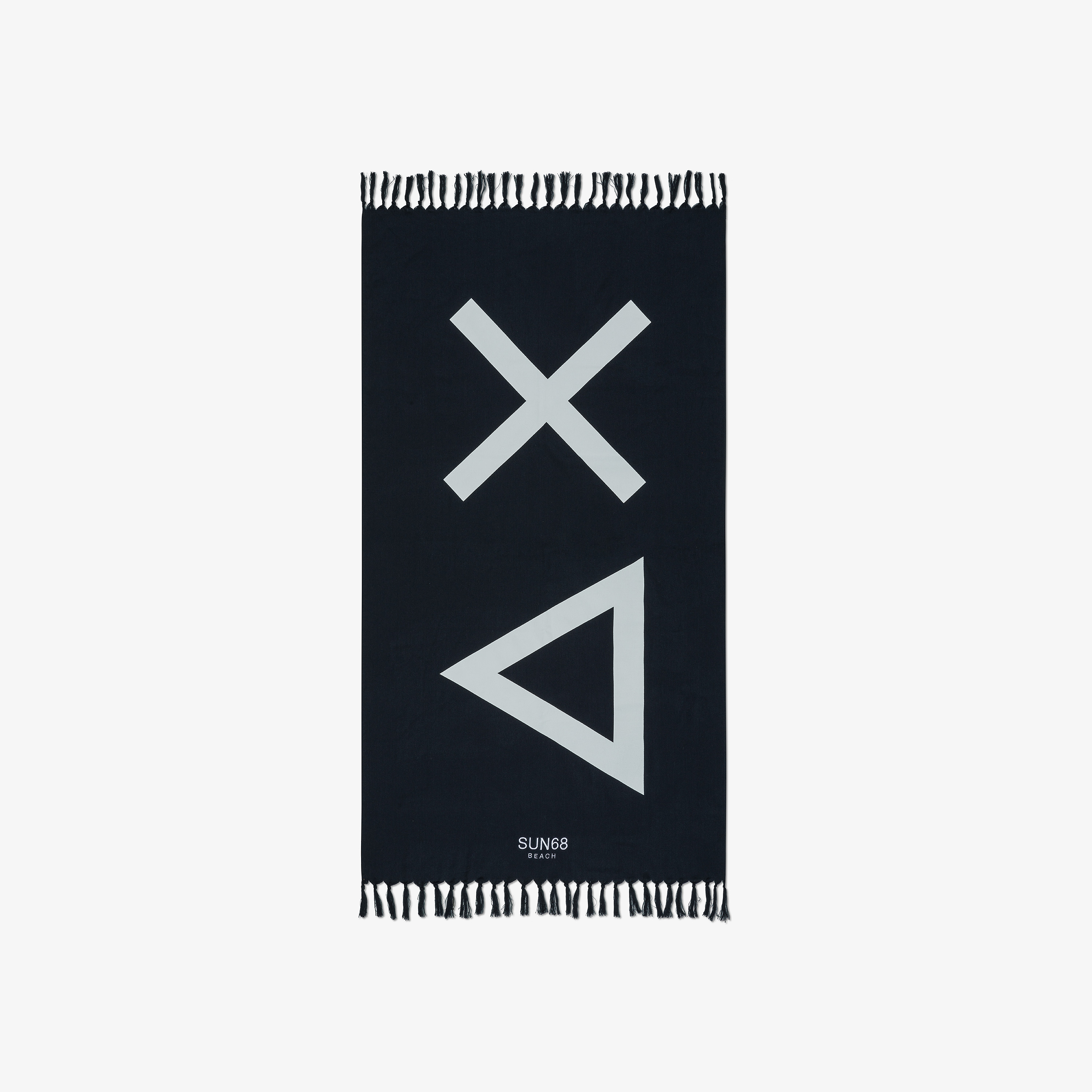 Navy blue cotton beach towel with fringe trims