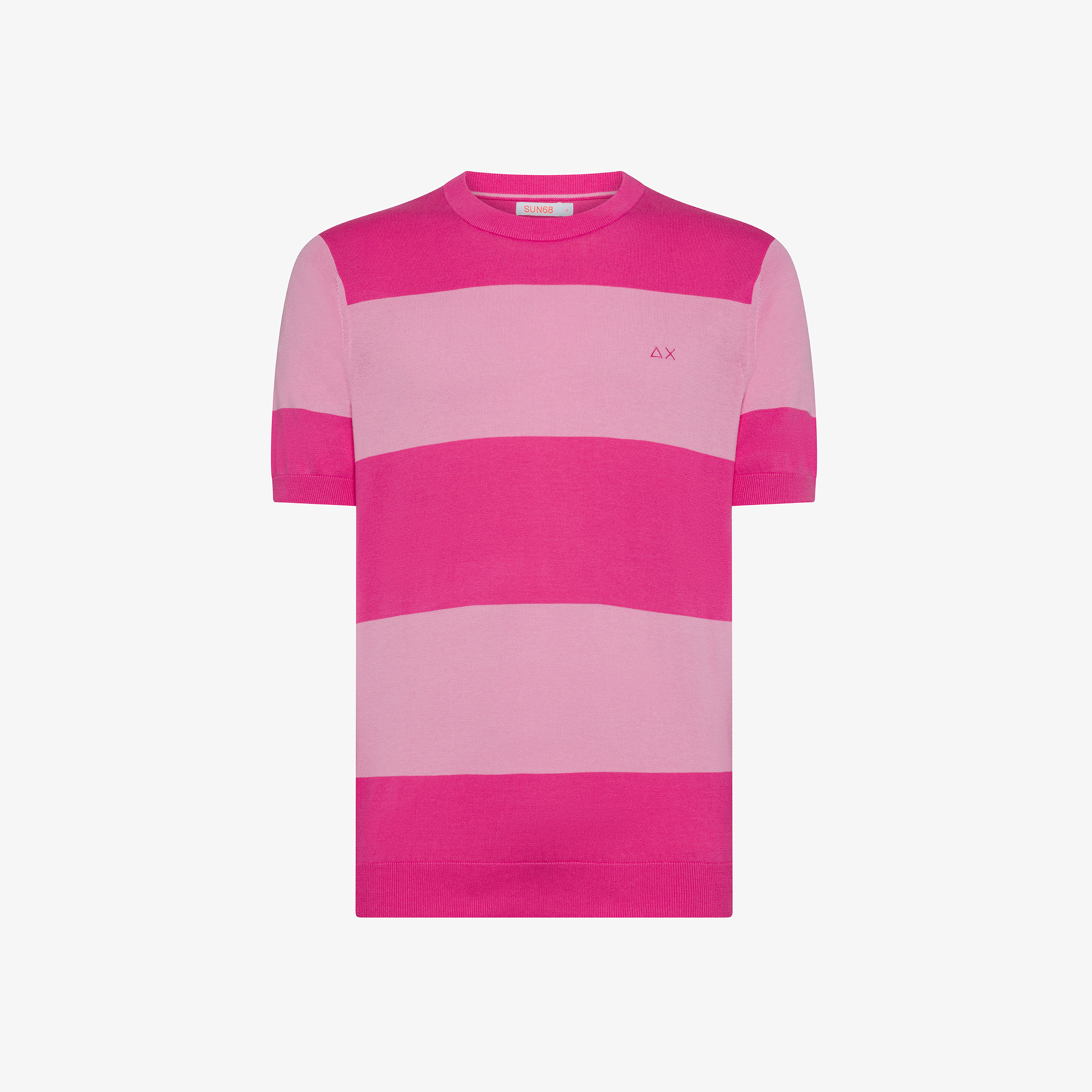 T-shirt in maglia a righe fucsia e geranio