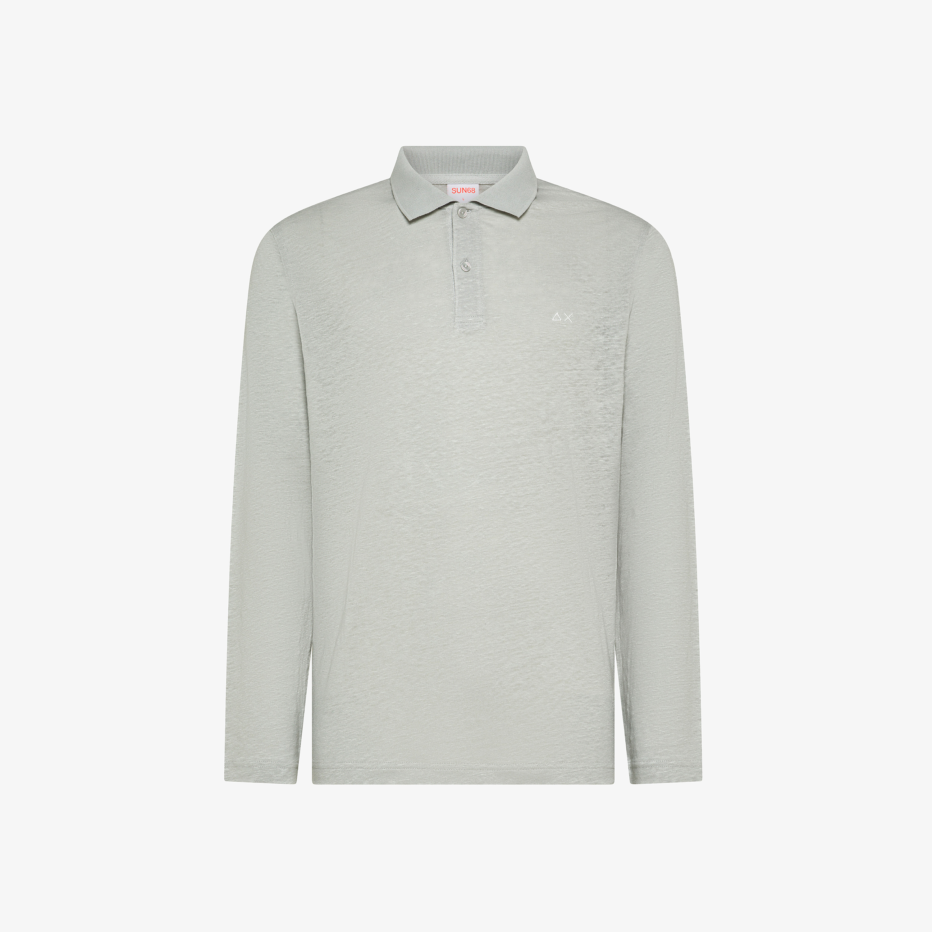 Polo a maniche lunghe in lino grigio chiaro