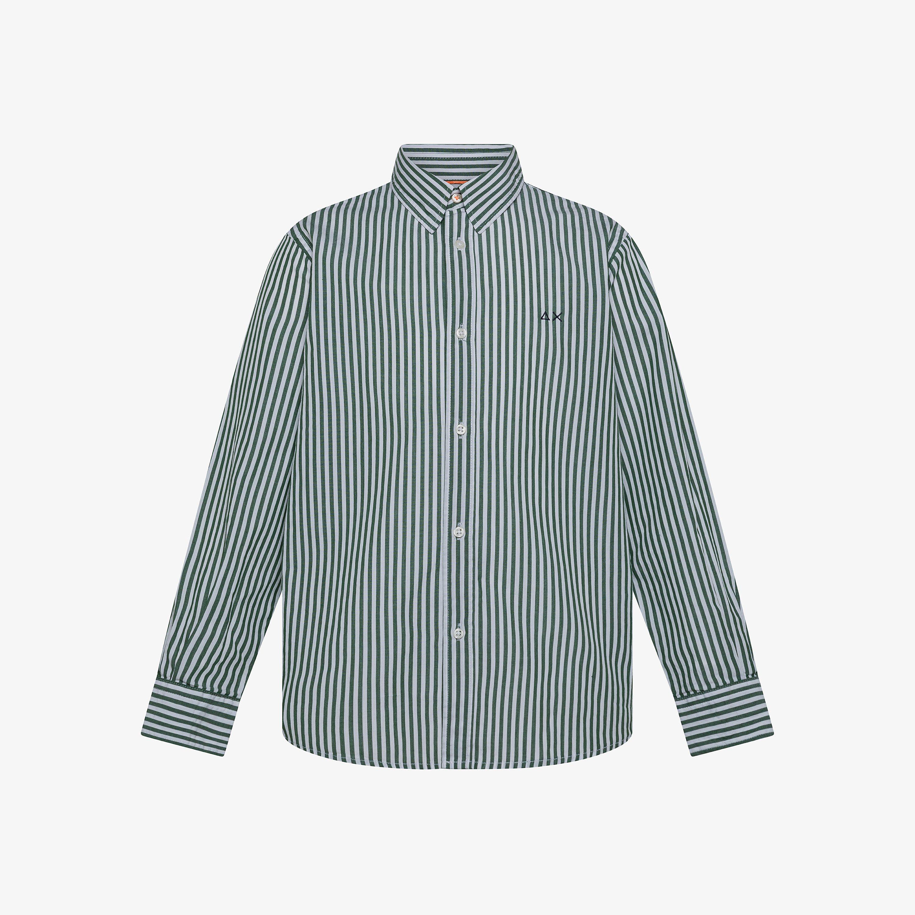White and dark green striped cotton shirt