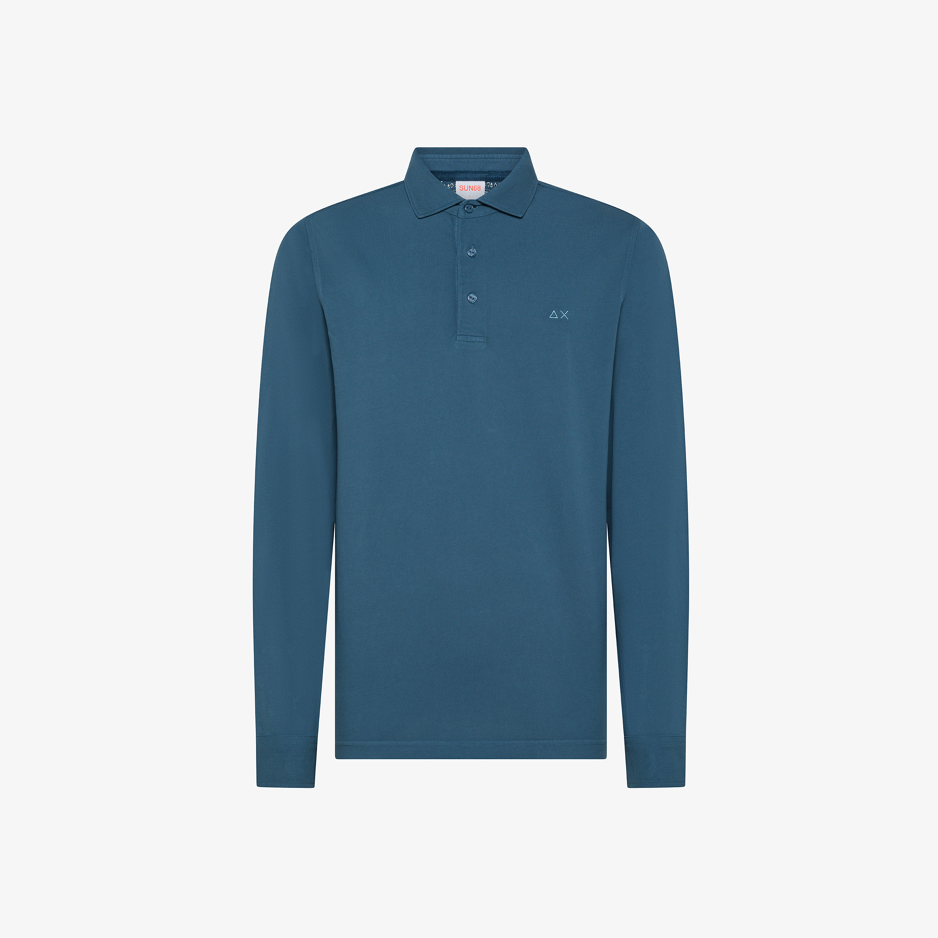 Dark avio blue long-sleeved cotton polo