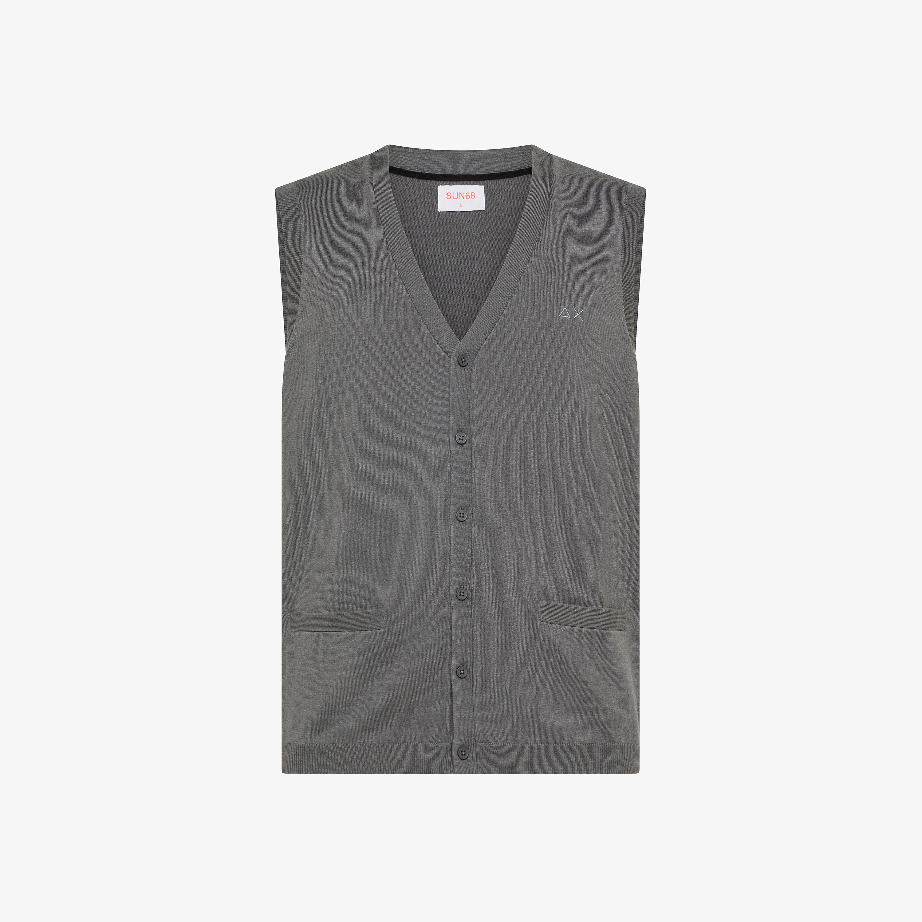 Gilet in cotone e lana con bottoni grigio scuro