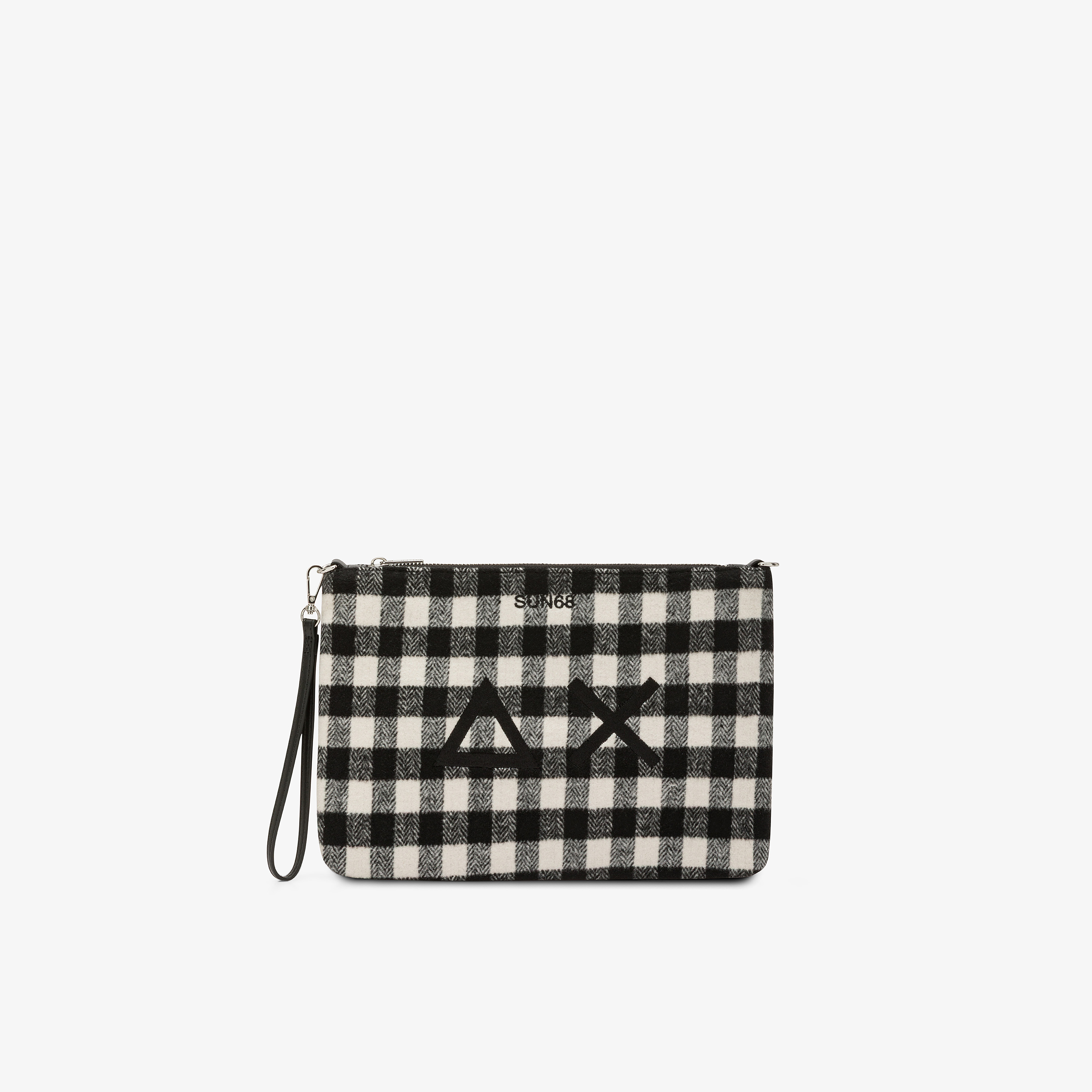 Black checked wool pouch